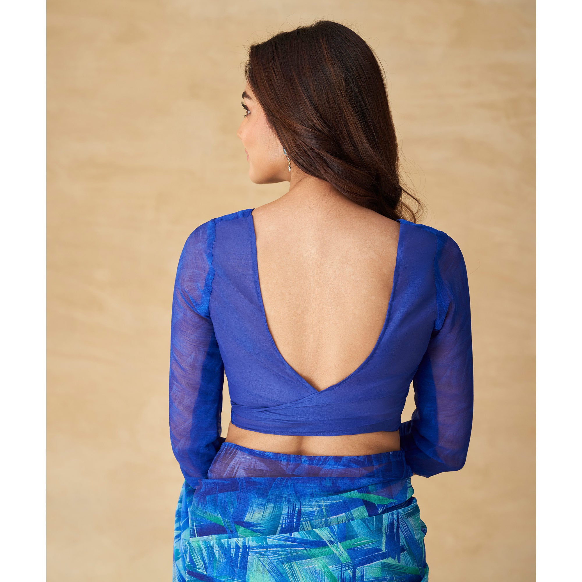 Blue Abstract Printed Chiffon Saree