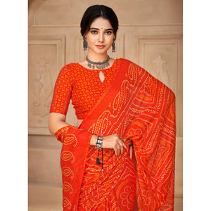 Orange Bandhani Printed Chiffon Saree