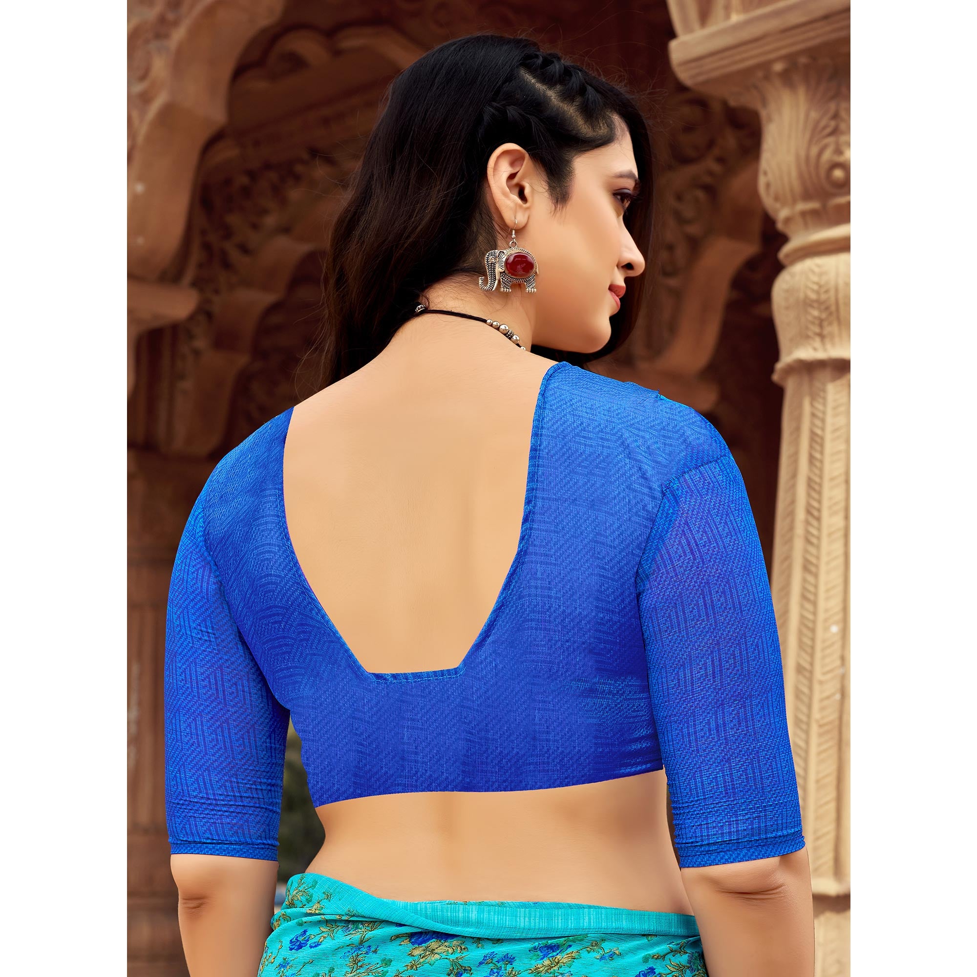 Sky blue Floral Printed Chiffon Saree