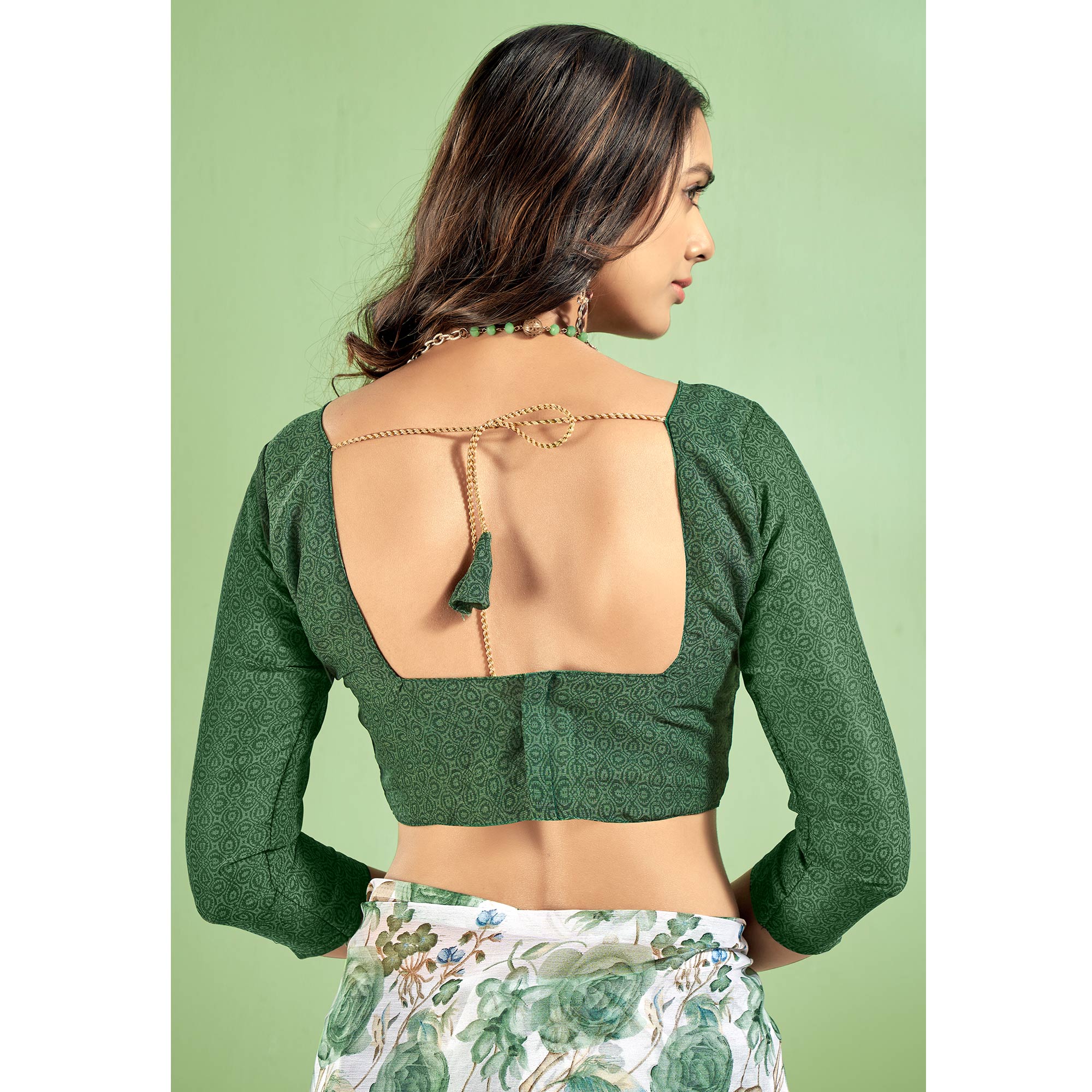 Green Floral Printed Chiffon Saree