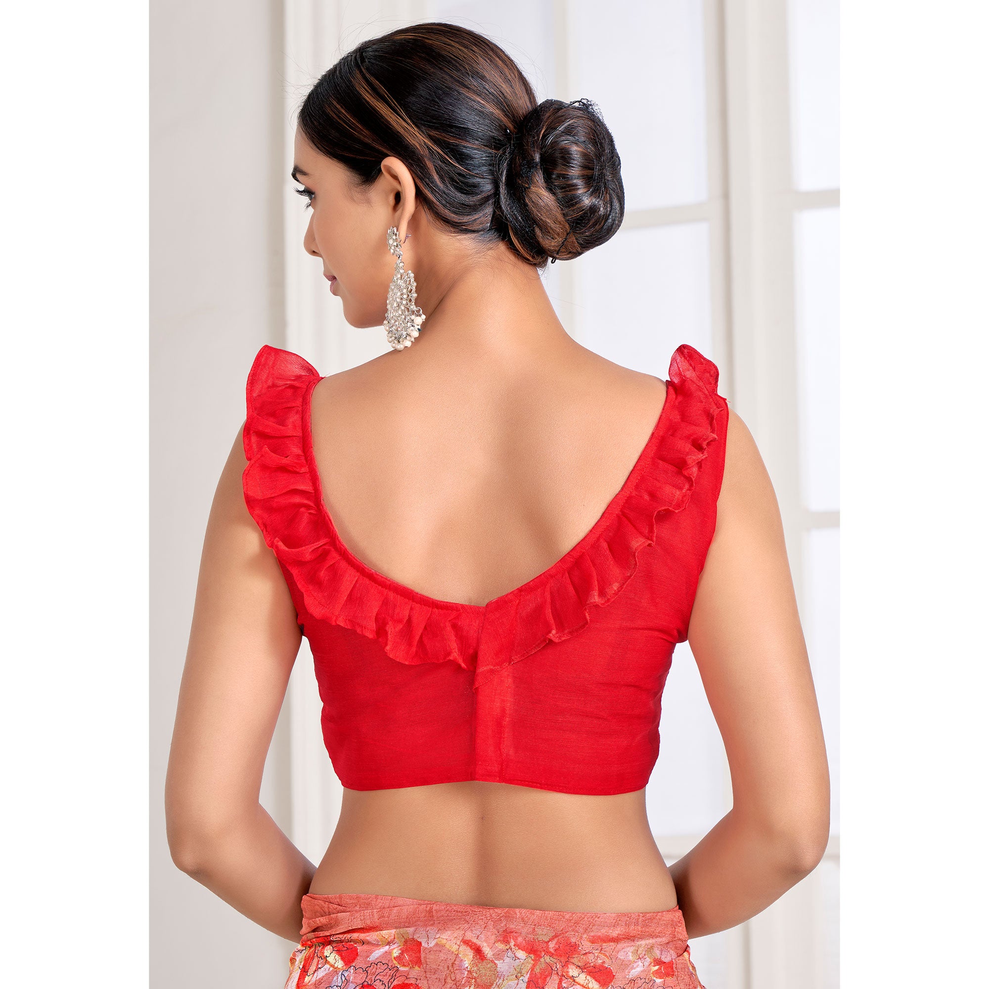 Red Floral Printed Chiffon Saree
