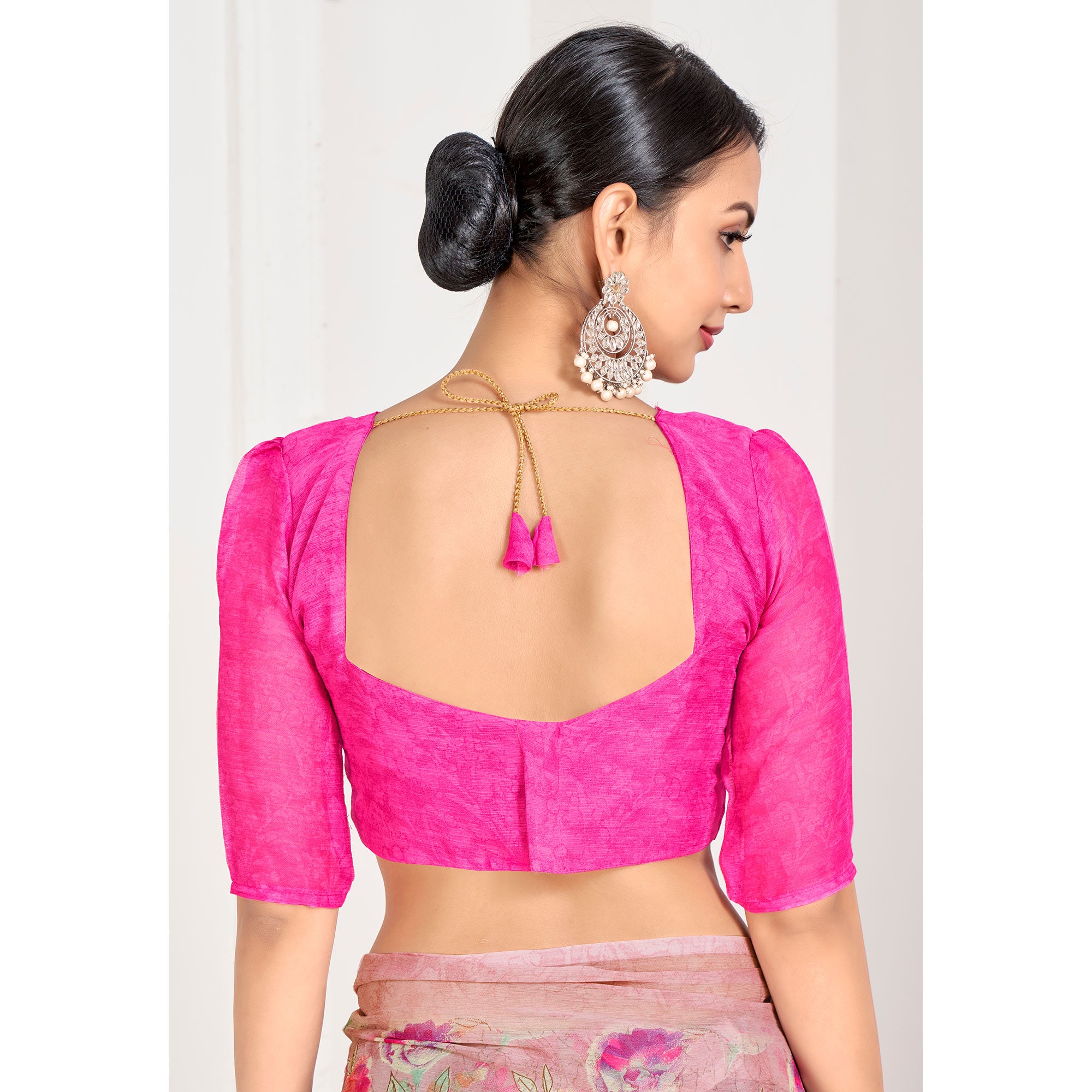 Pink Floral Printed Chiffon Saree