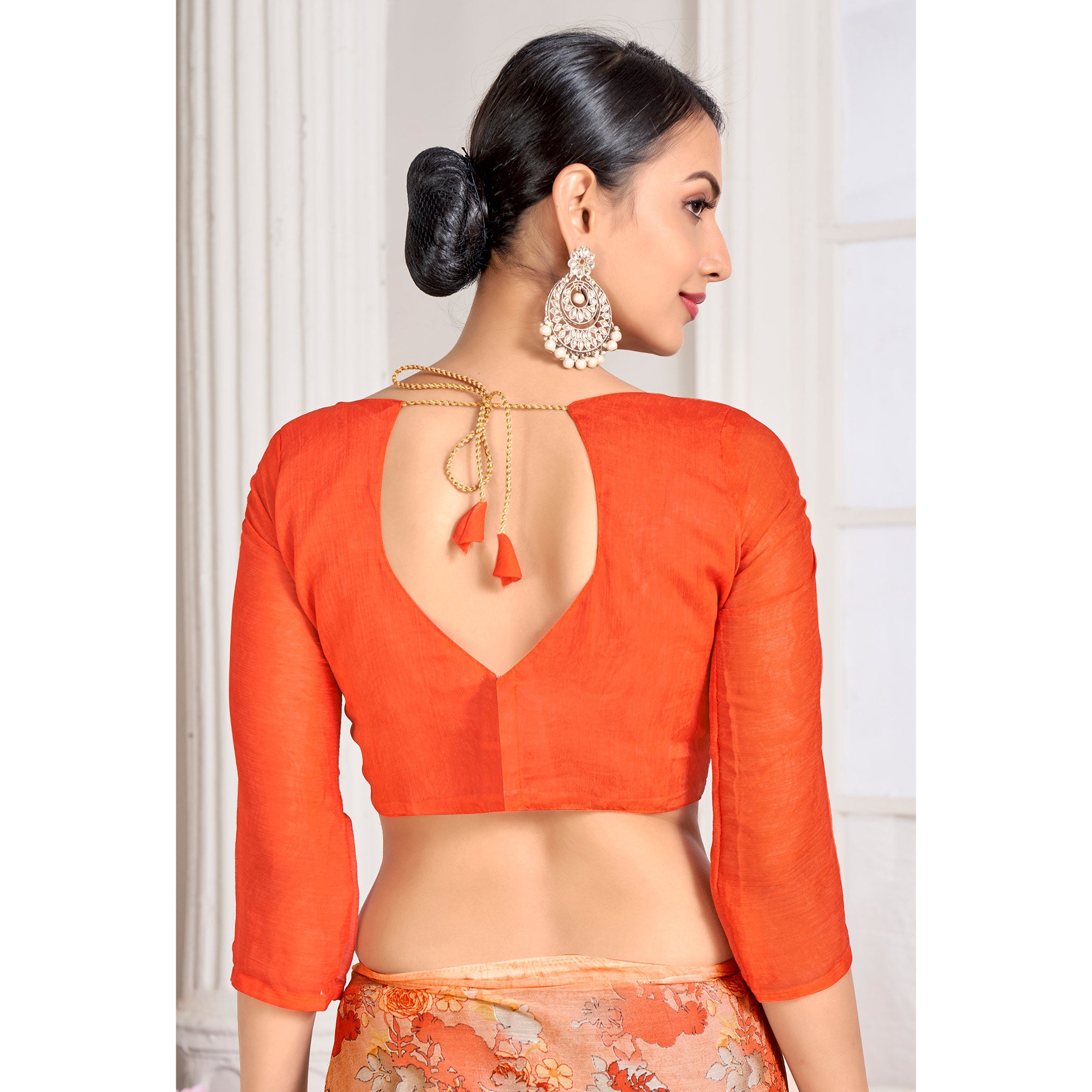 Peach Floral Printed Chiffon Saree