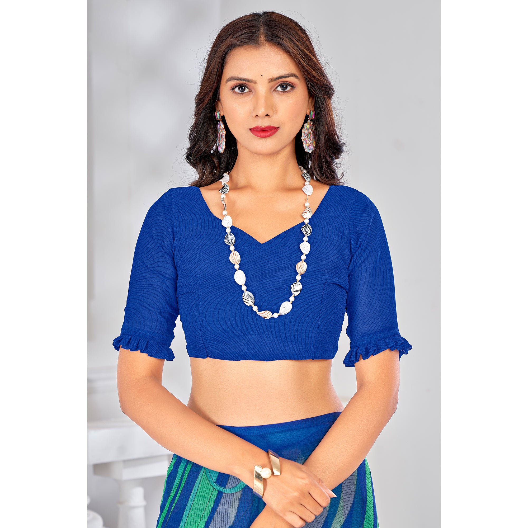 Blue Printed Chiffon Saree