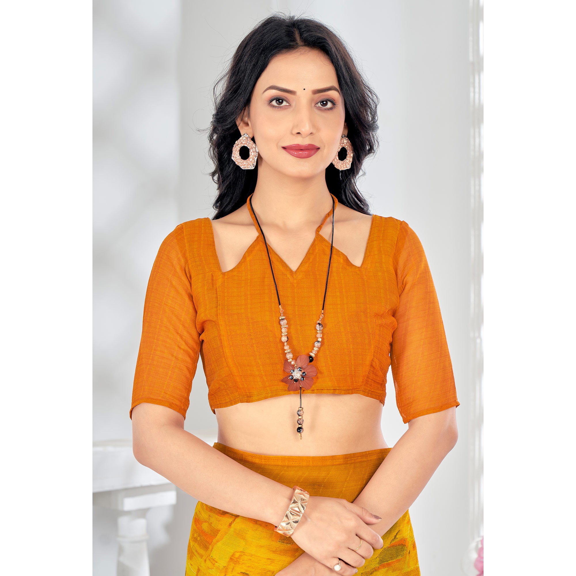 Yellow Printed Chiffon Saree