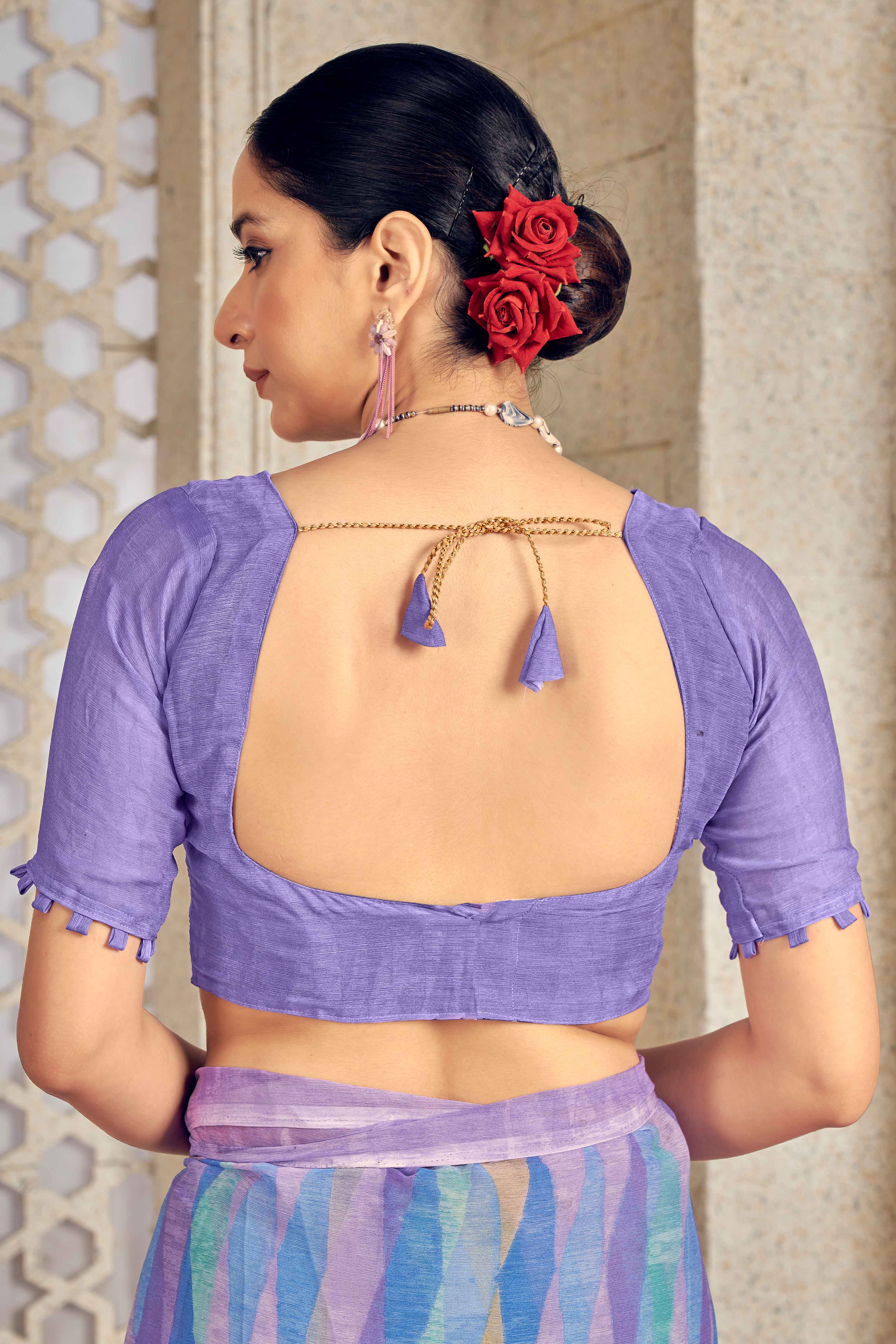 Graceful Lavender Chiffon Saree With Modern Geometric Print