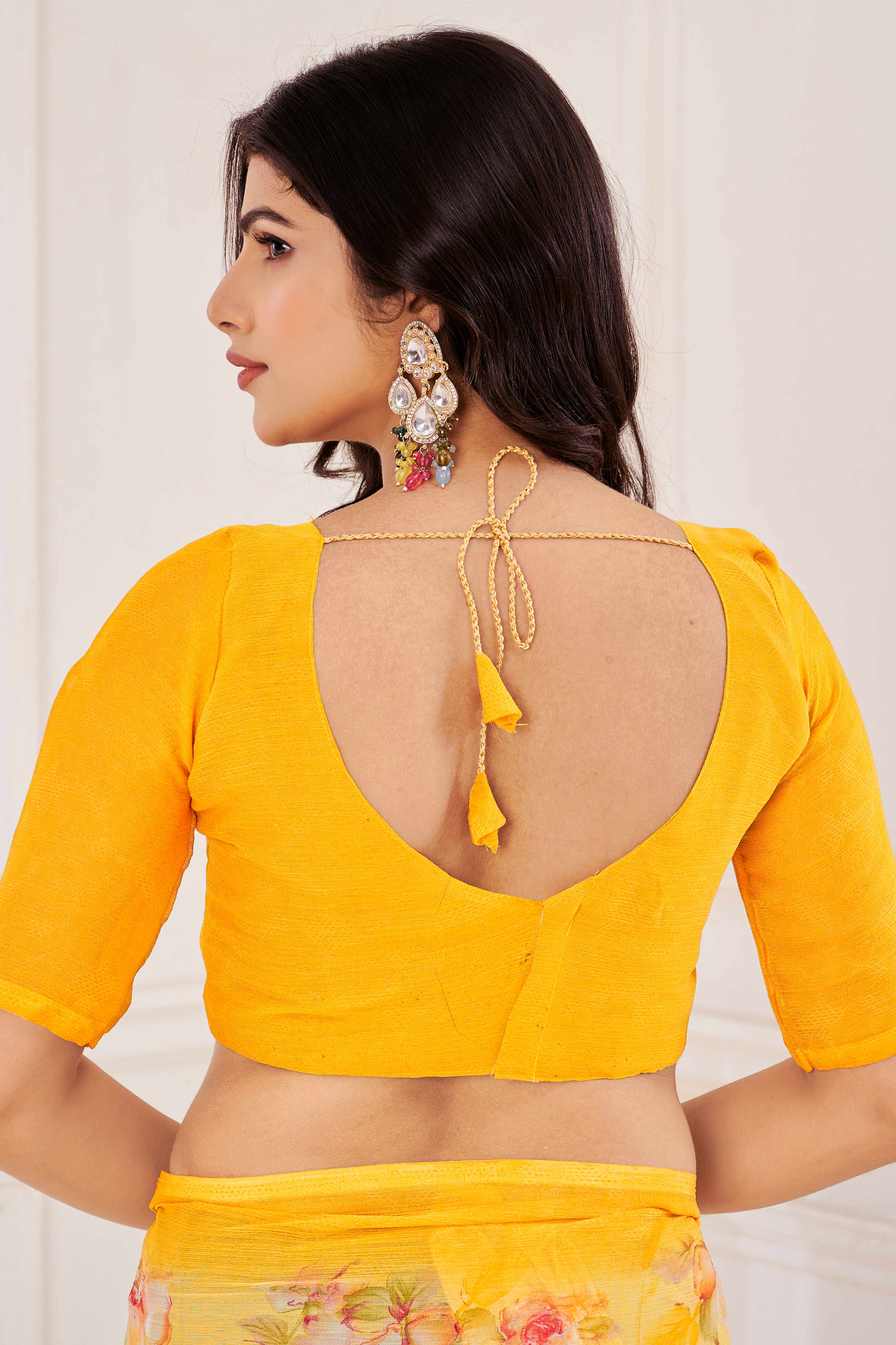 Mustard Chiffon Saree Embellished With Dreamy Floral Print