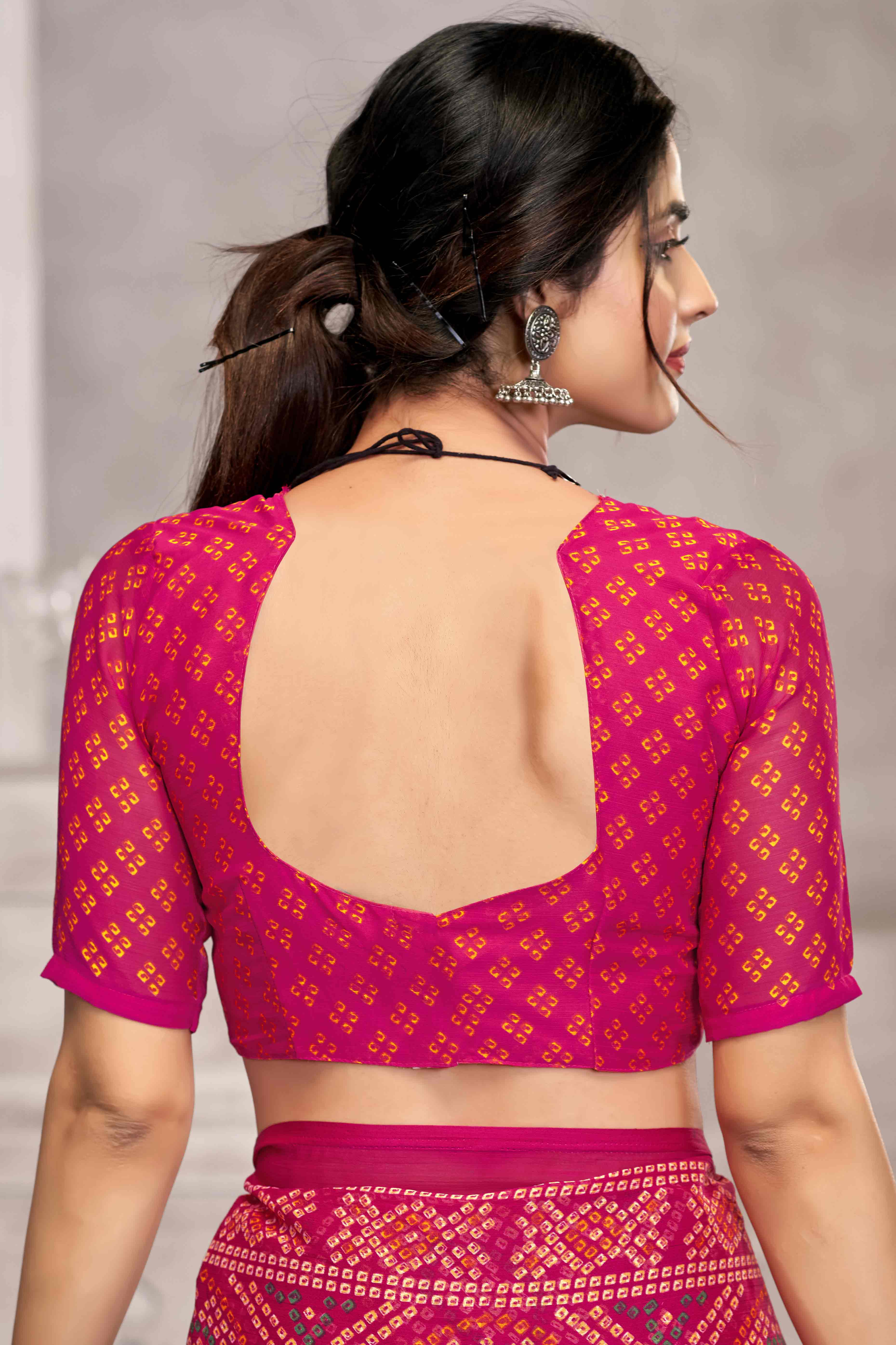 Magenta Chiffon Saree Features Bandhani Print for Casual Occasion
