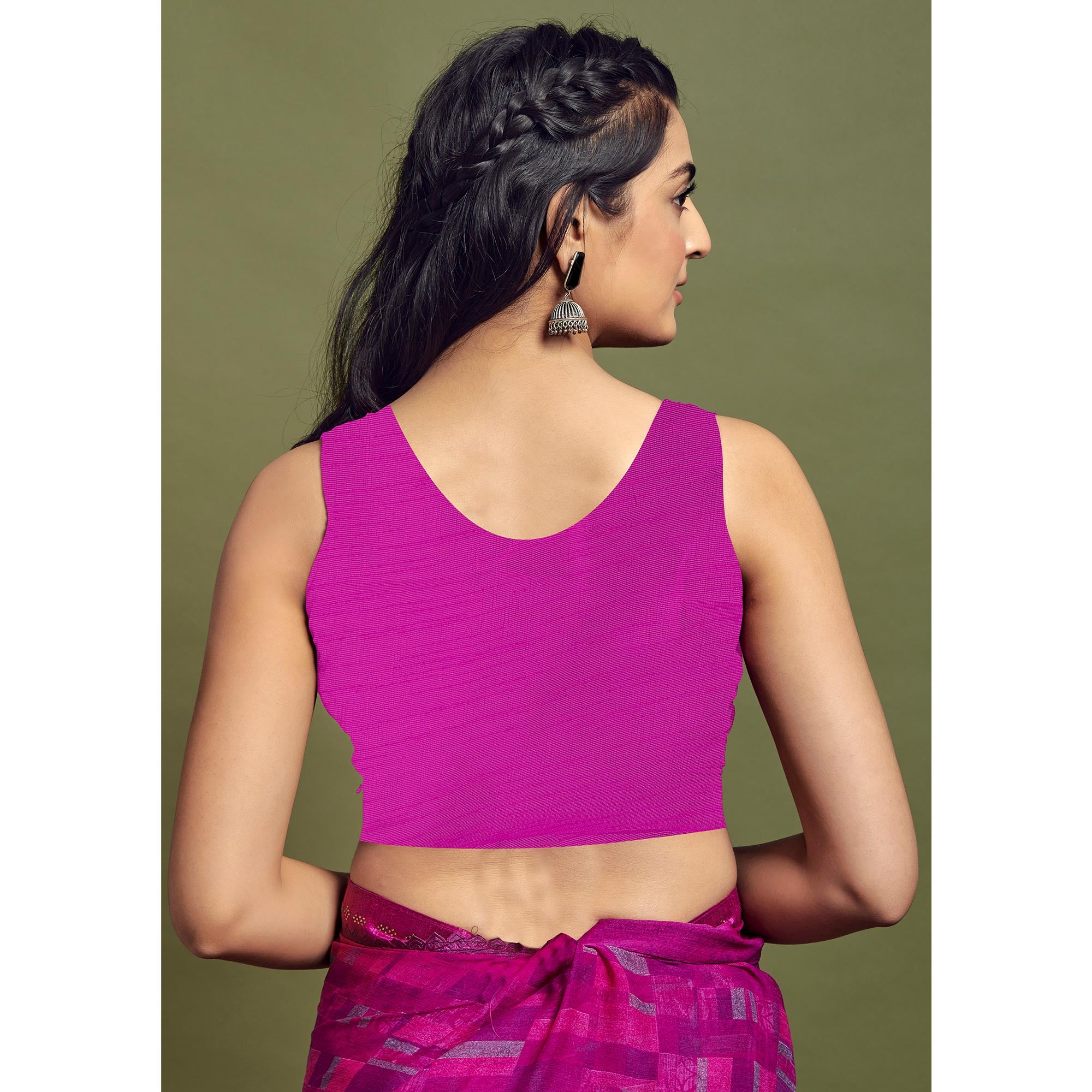 Magenta Geometric Printed Chiffon Saree