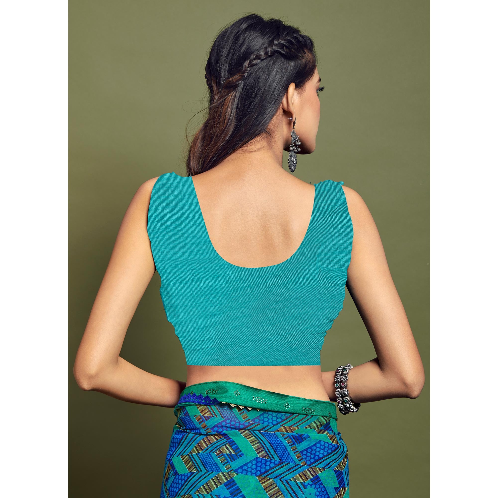 Blue Geometric Printed Chiffon Saree