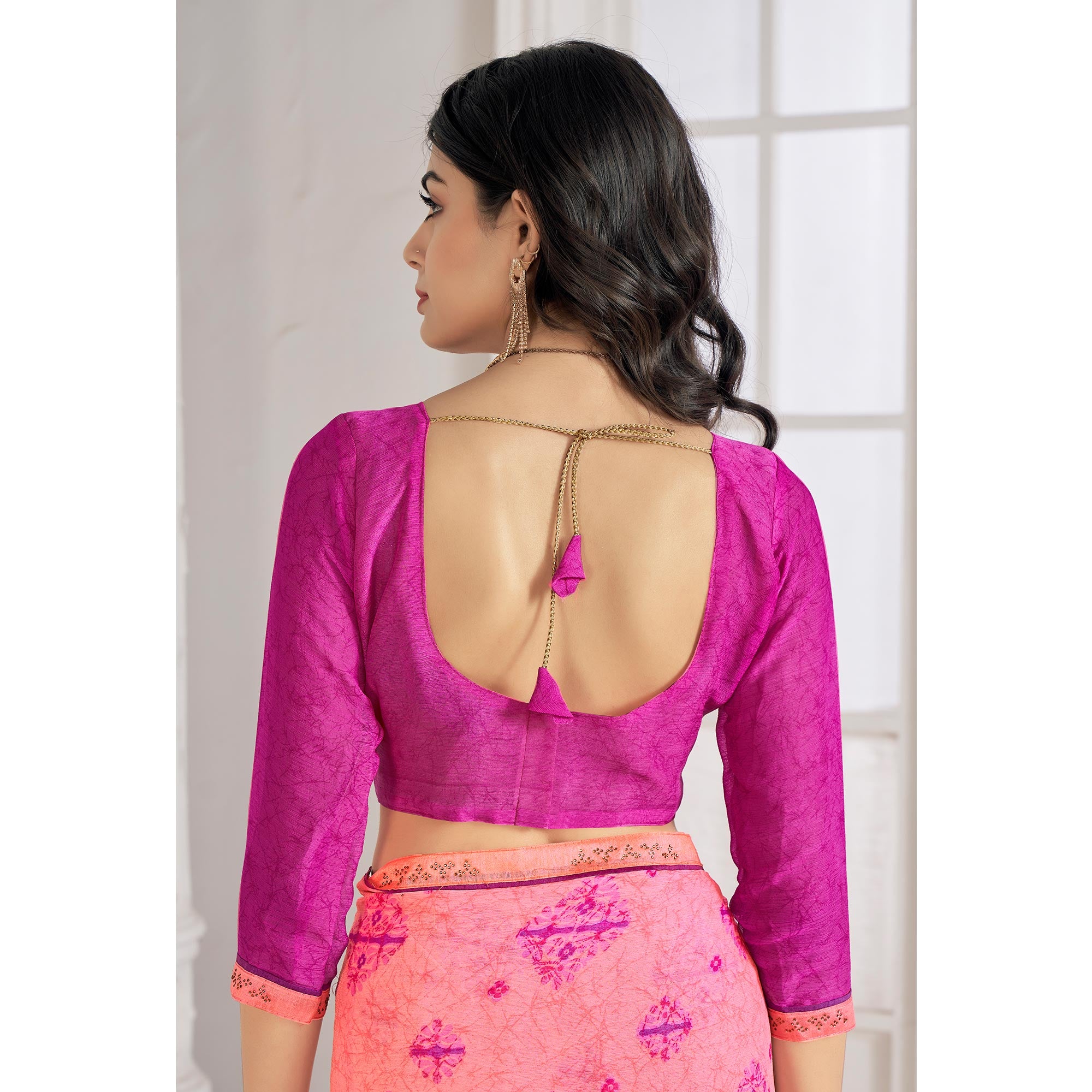 Pink Printed With Swarovski Chiffon Saree
