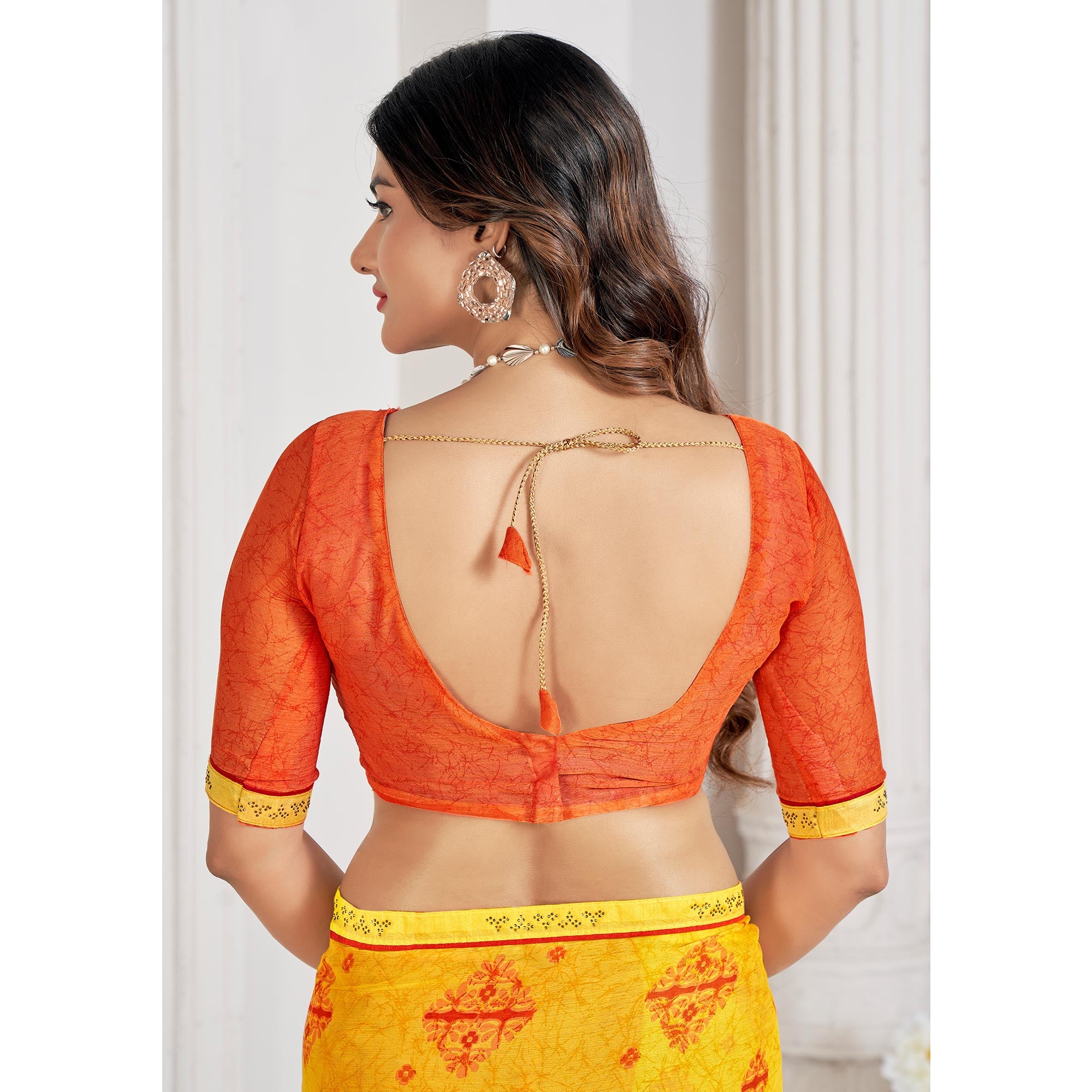 Yellow Printed With Swarovski Chiffon Saree