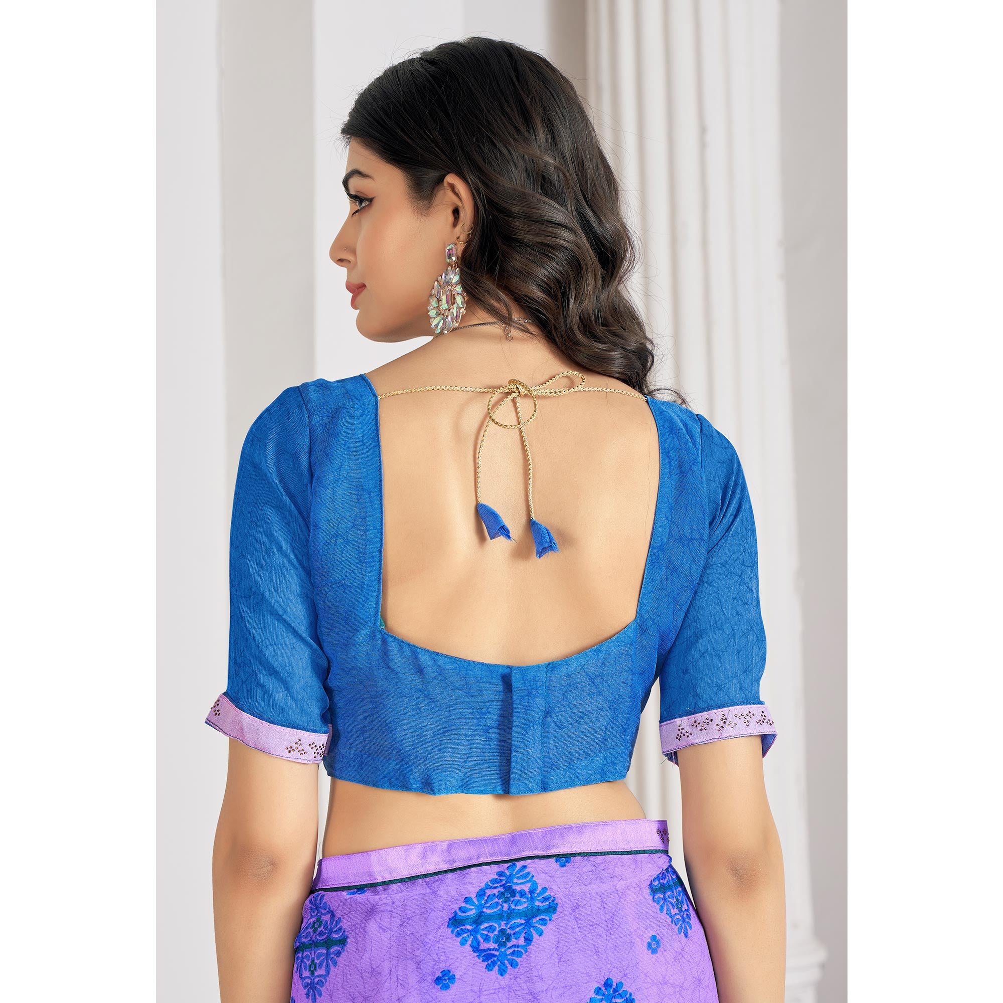 Purple Printed With Swarovski Chiffon Saree