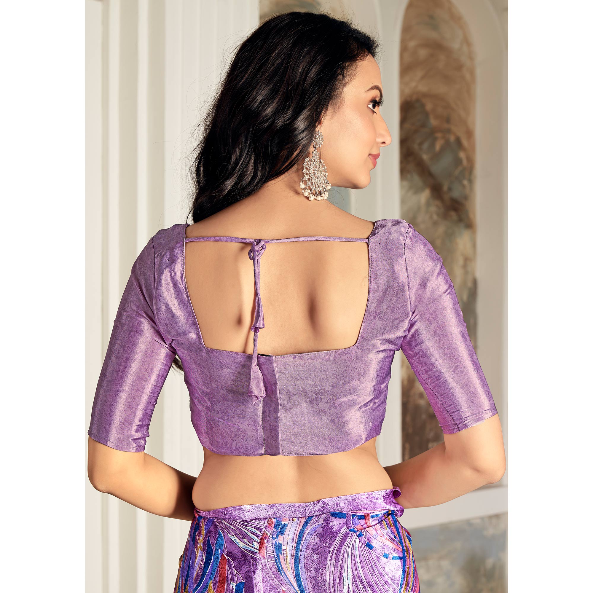 Purple Printed Crepe Silk Saree