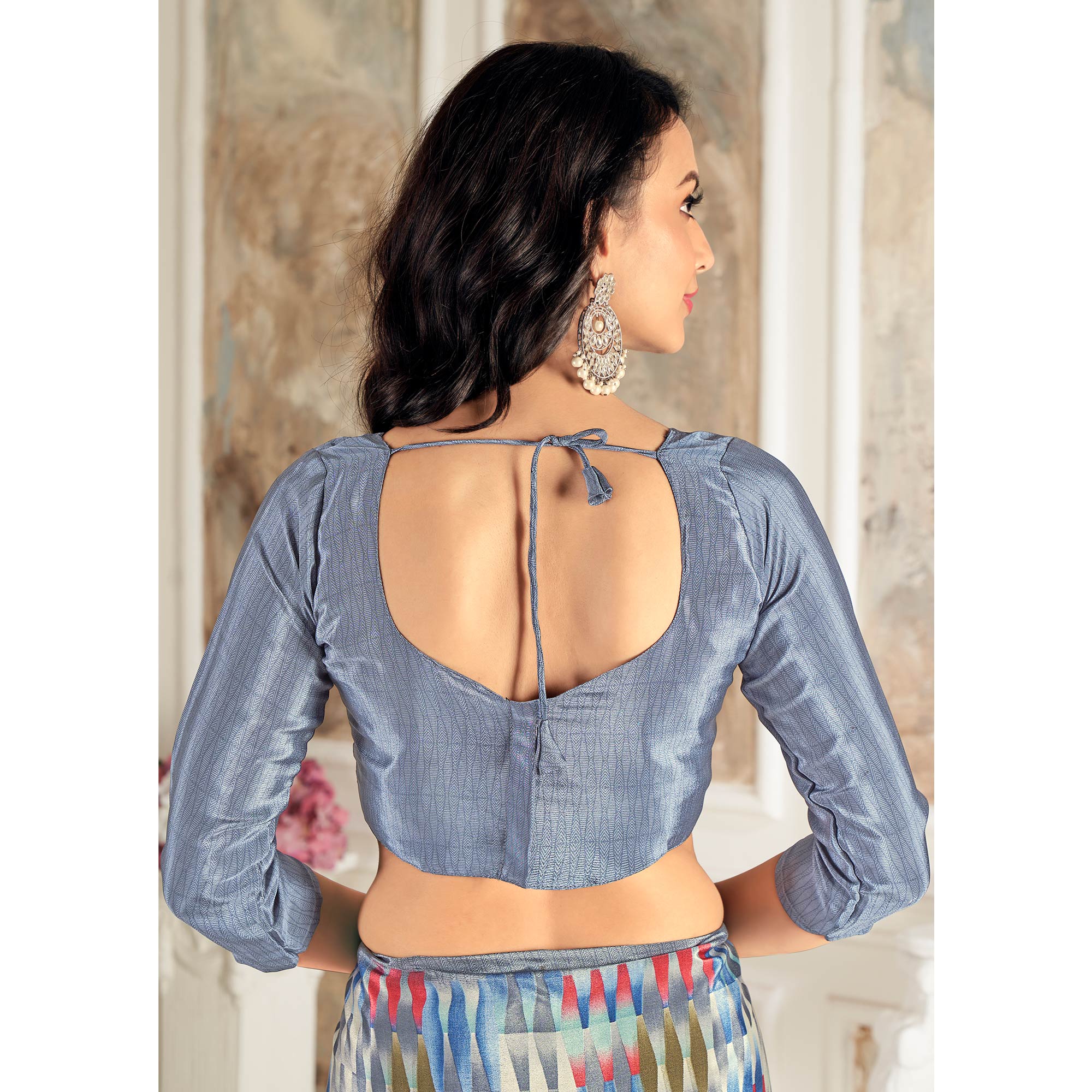 Grey Printed Crepe Silk Saree