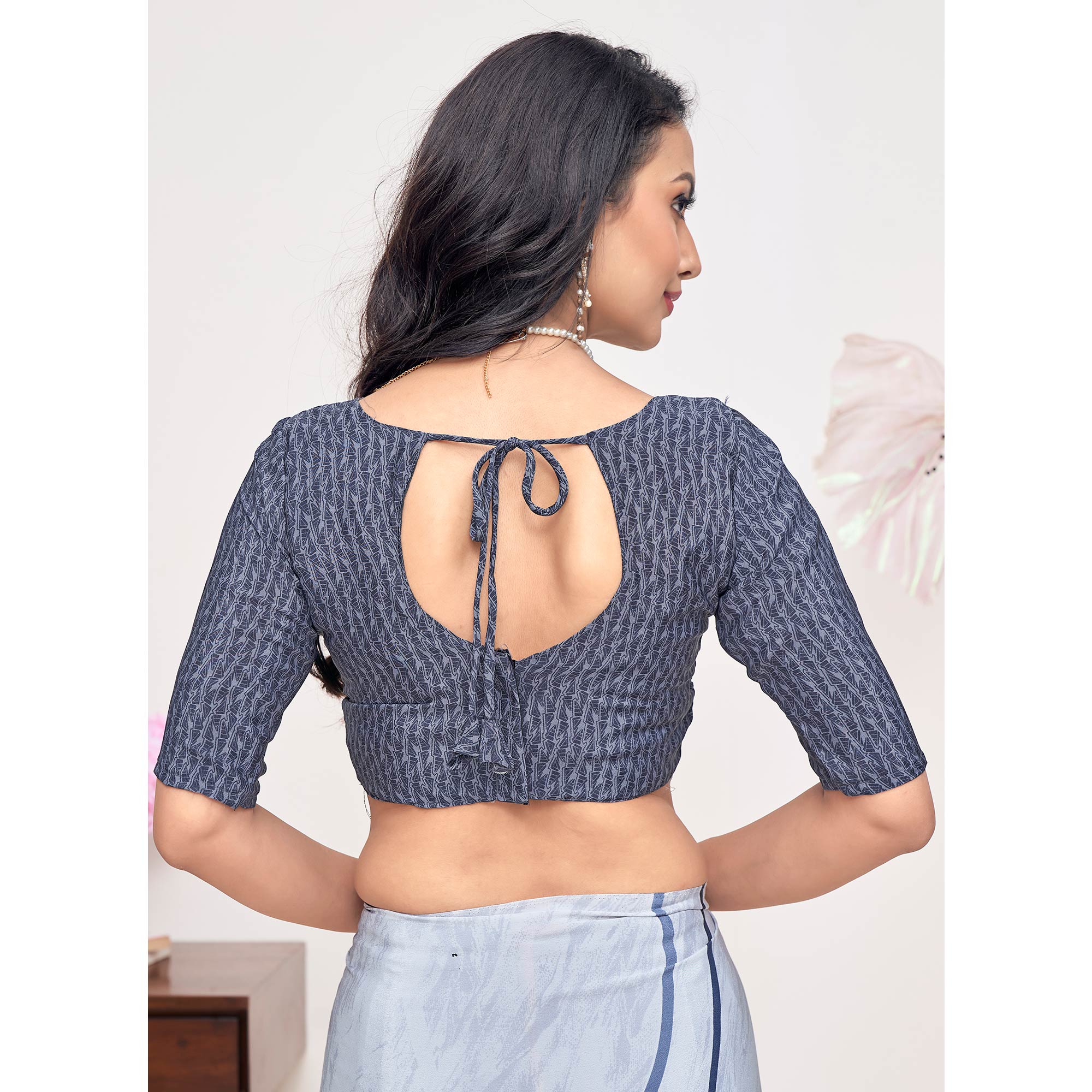 White Printed Crepe Saree