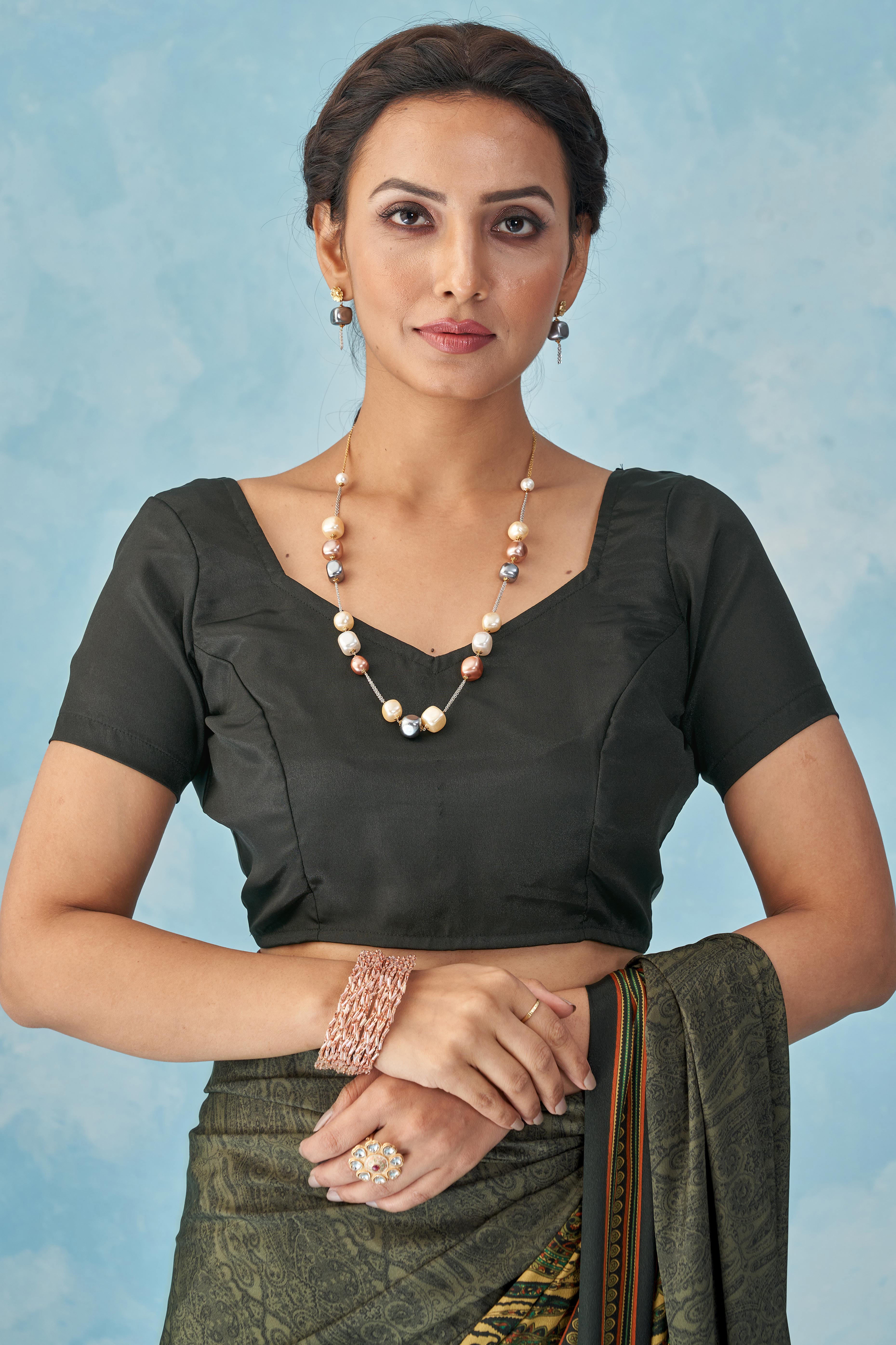 Lightweight Olive Paisley Printed Saree in Luxurious Silk Crepe