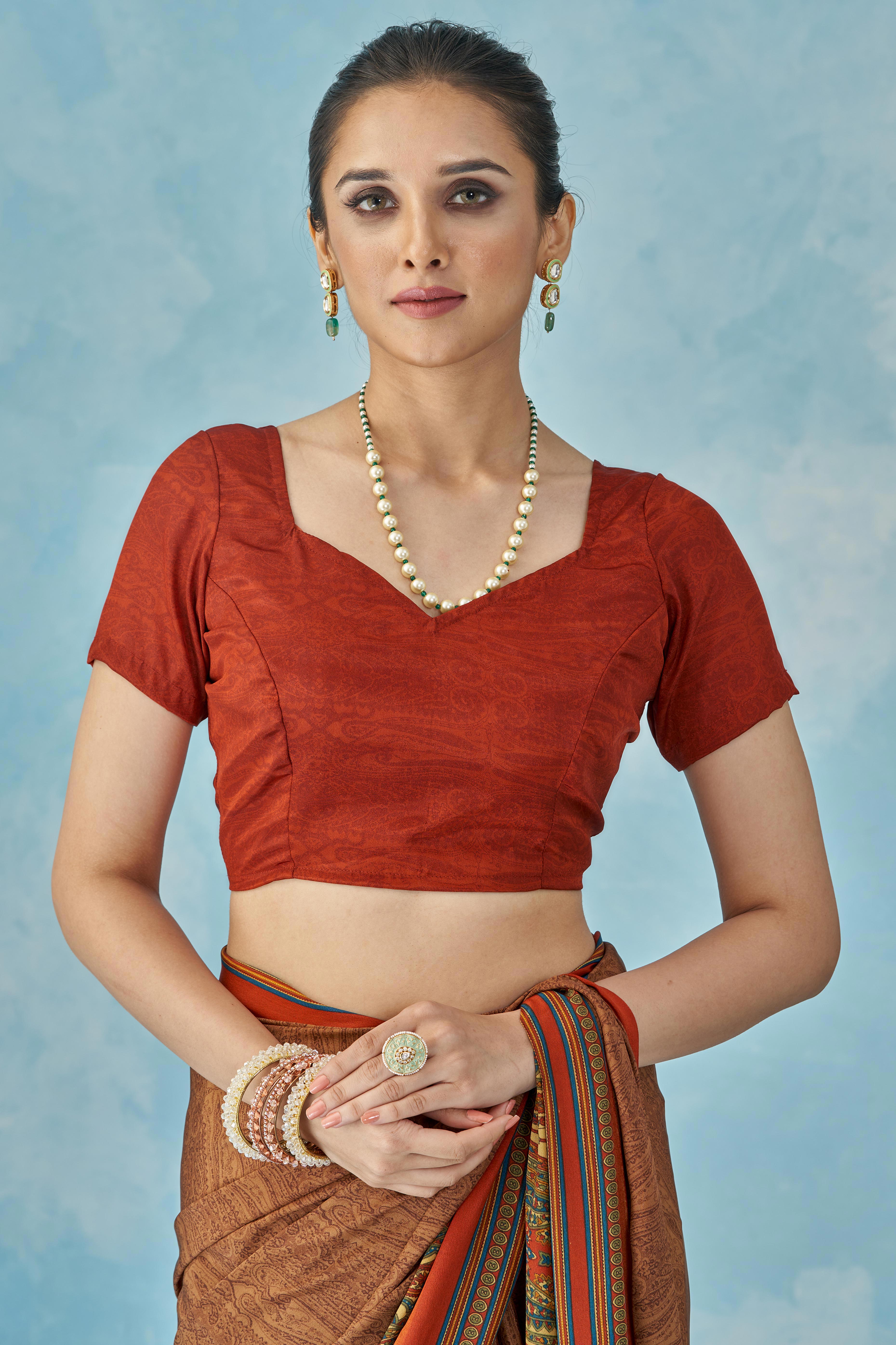 Lightweight Brown Paisley Printed Saree in Luxurious Silk Crepe