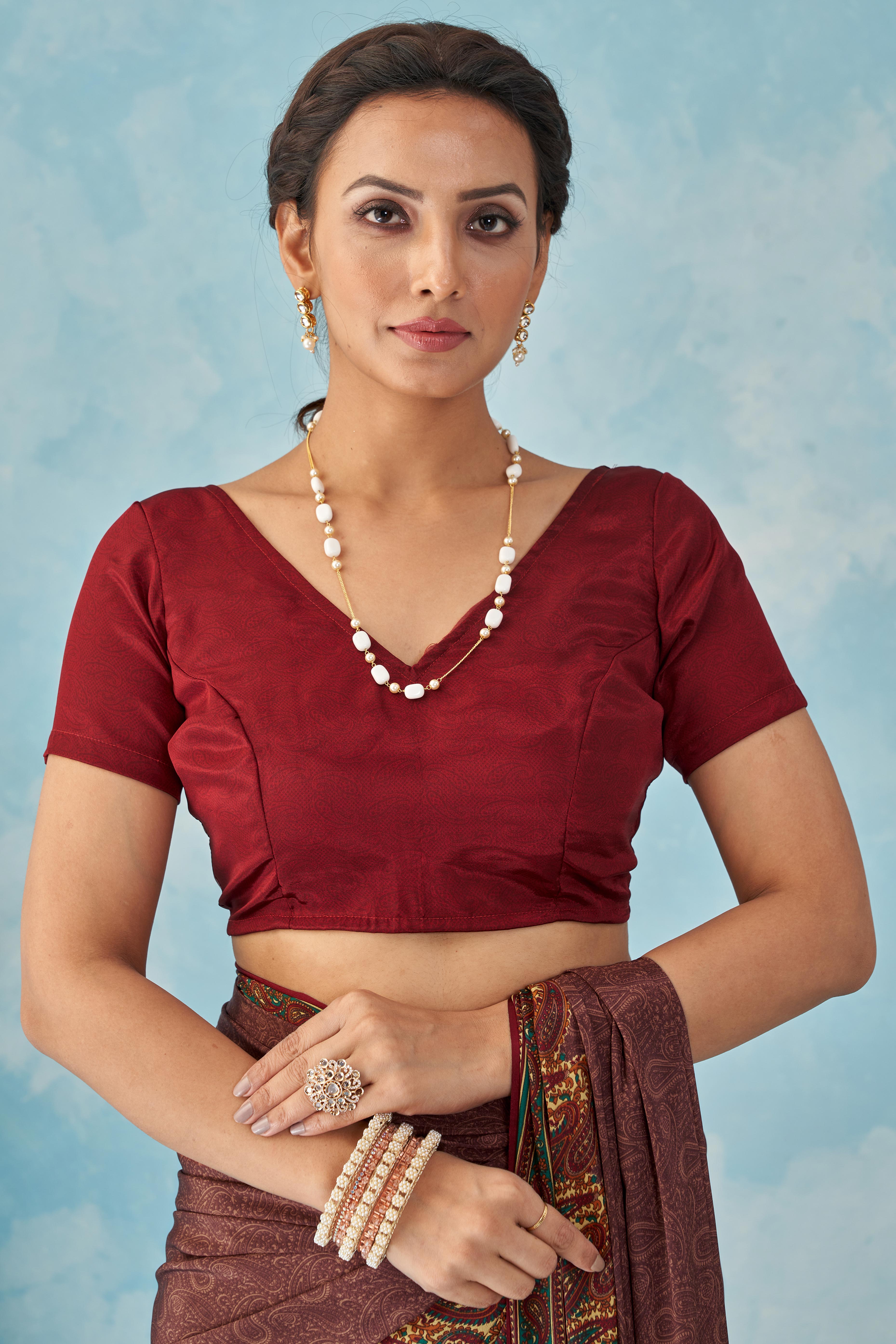 Lightweight Maroon Paisley Printed Saree in Luxurious Silk Crepe