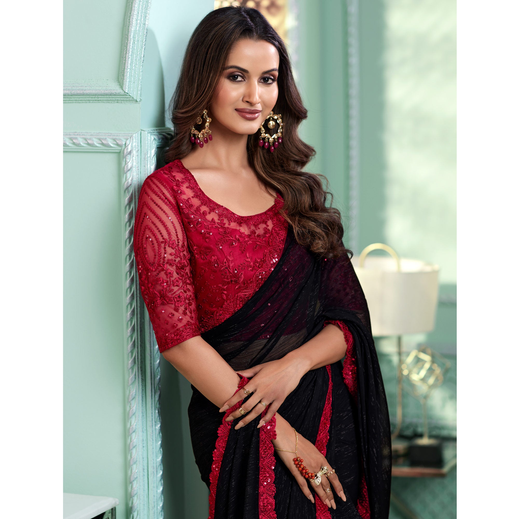 Black Embroidered Chiffon Designer Saree