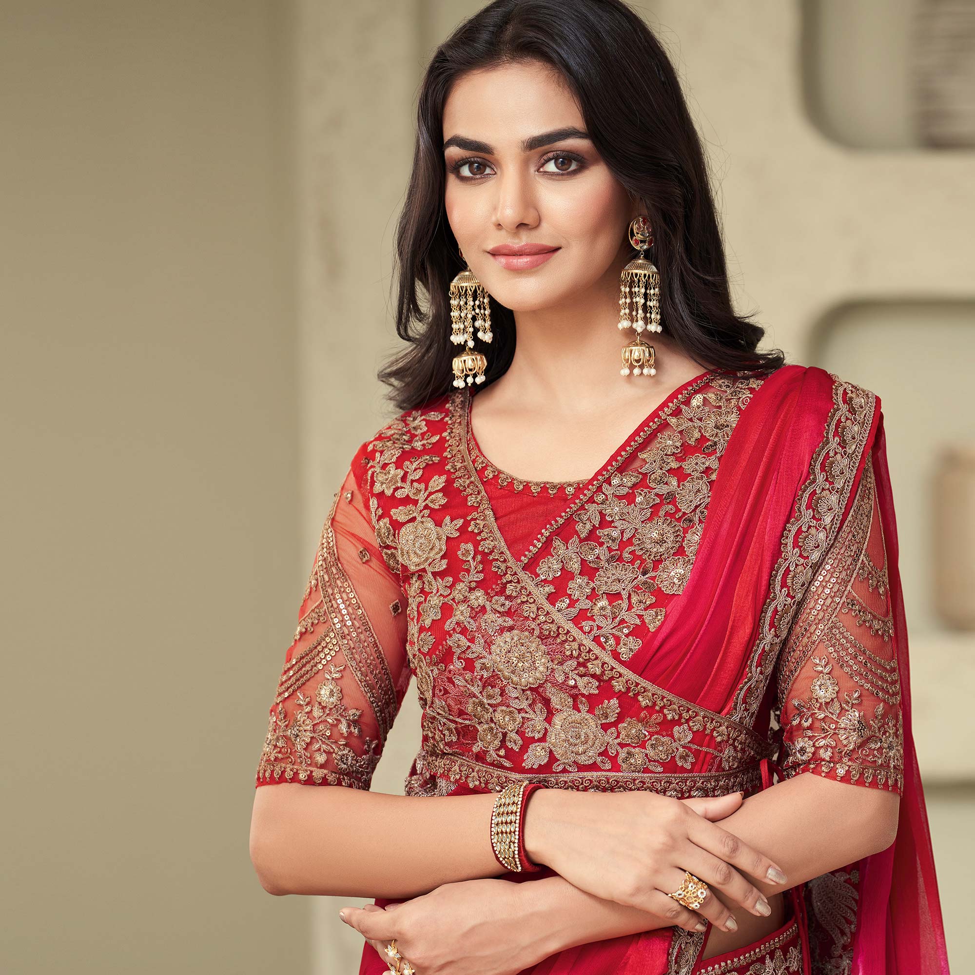 Pink Sequins Embroidered Georgette Saree