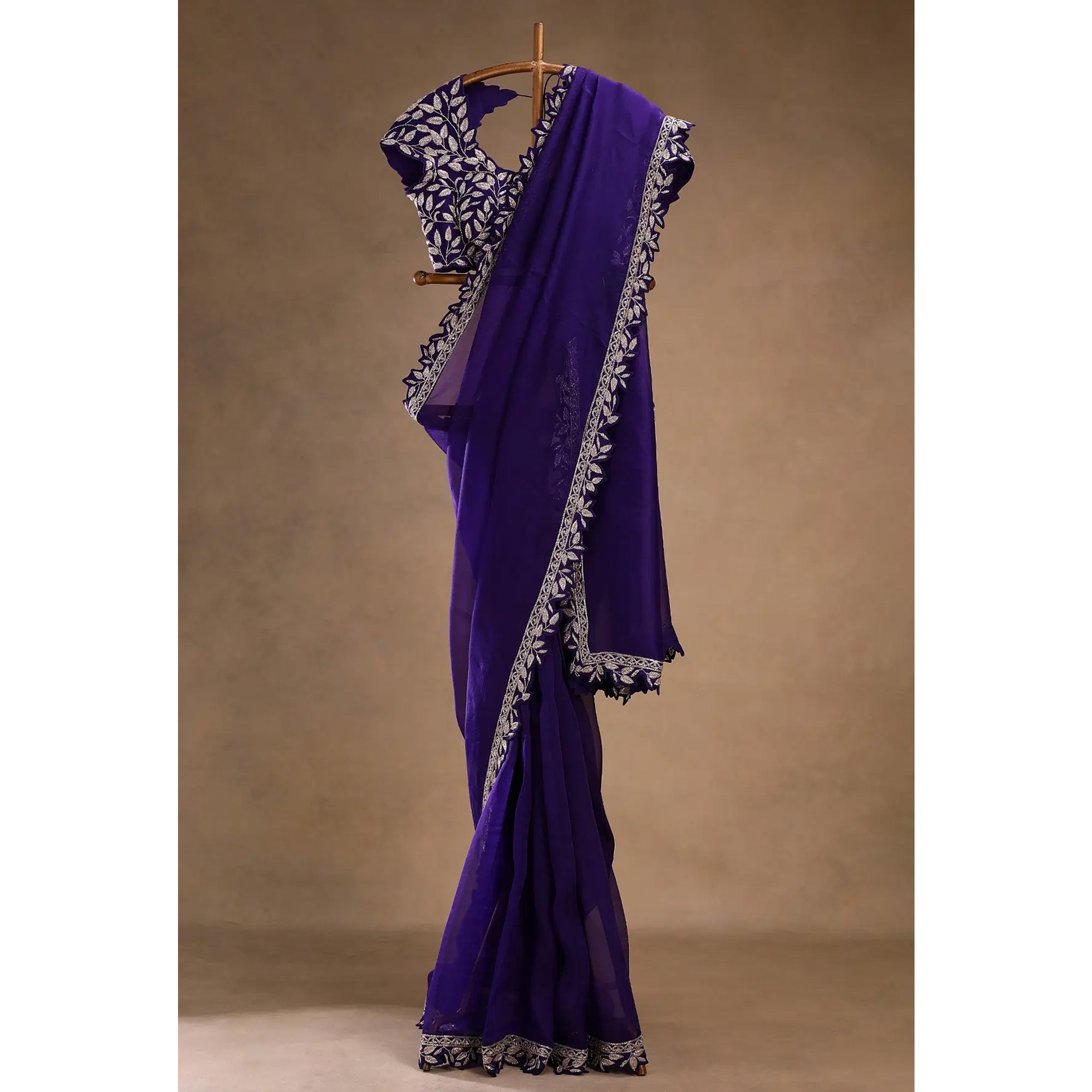 Royal Purple Satin Saree Adorned With Gleaming Sequins Embroidery & Elegant Solid Finish