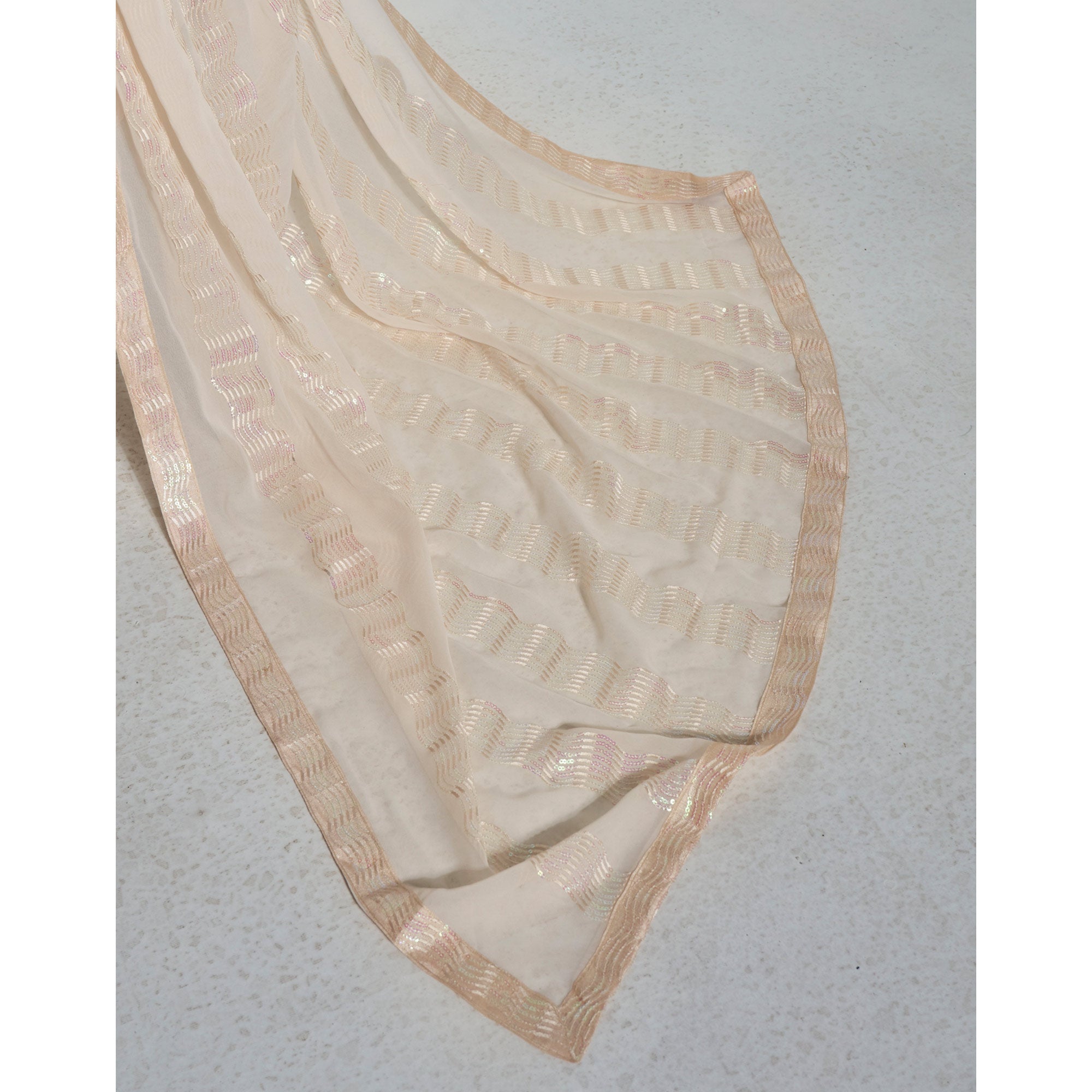 Beige Sequins Embroidered Georgette Saree