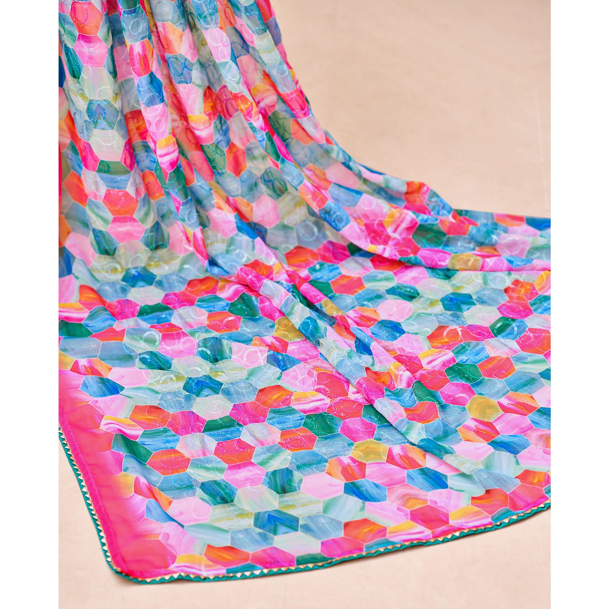 Multicolor Sequins Embroidered Georgette Saree