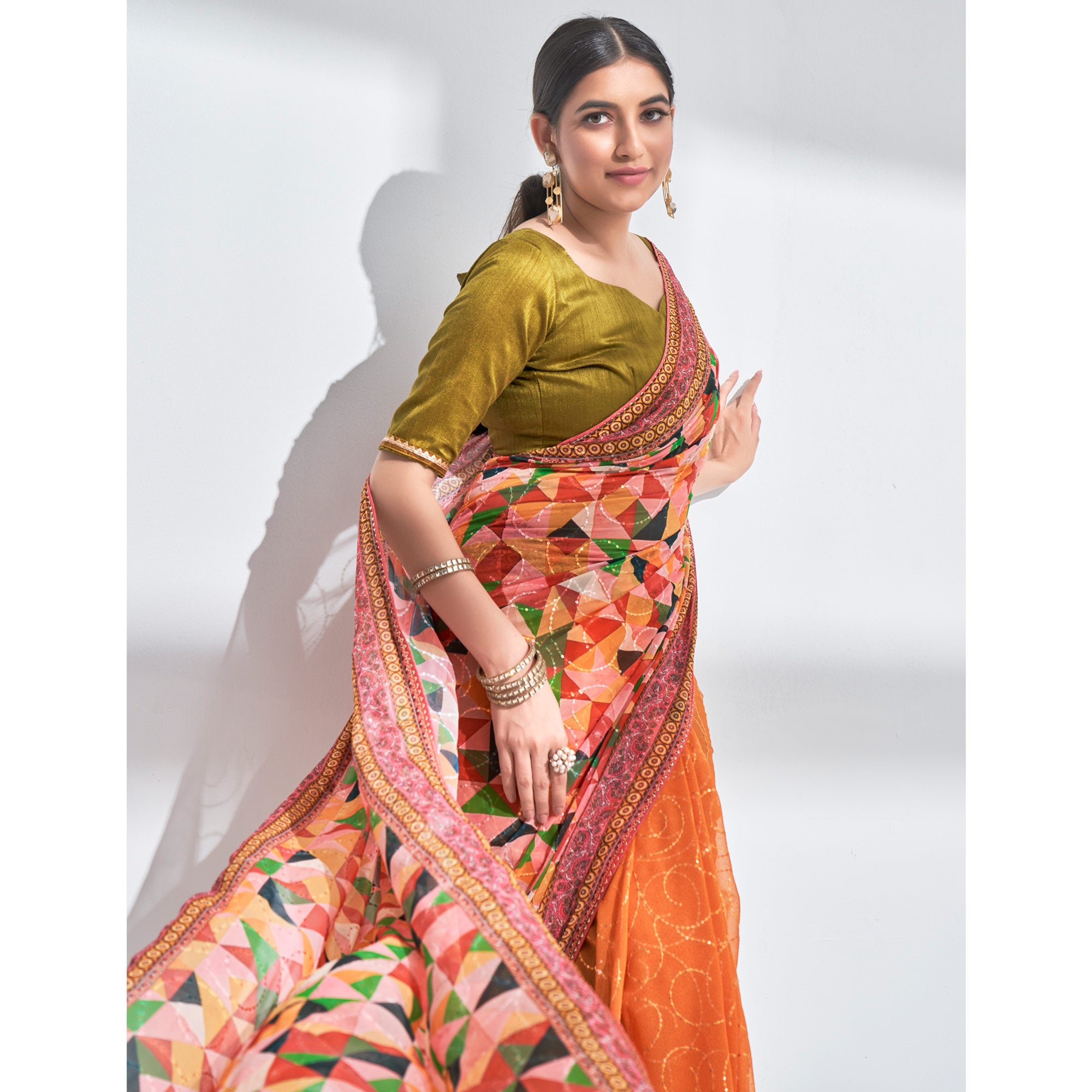 Multicolor Sequins Embroidered Georgette Saree