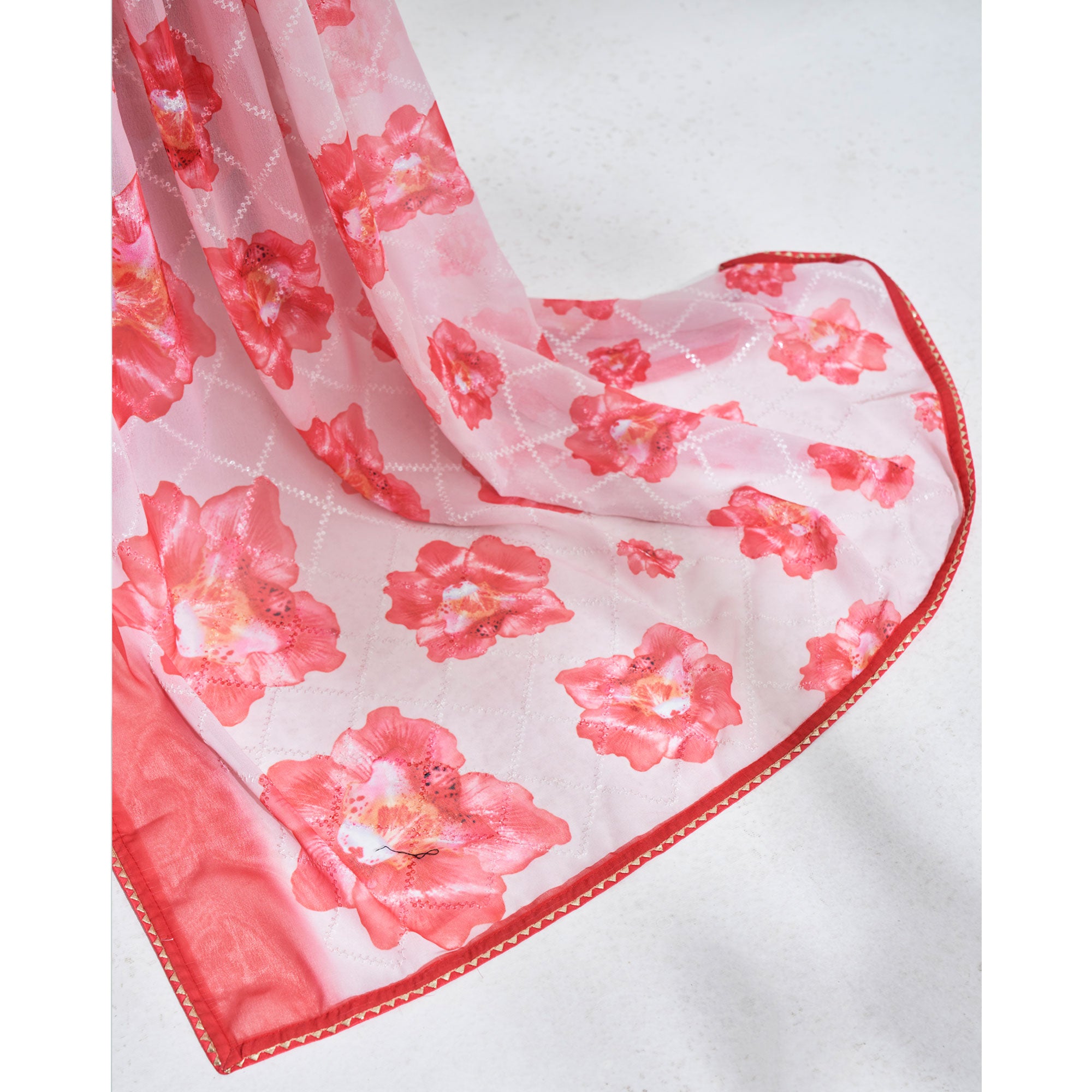 White And Pink Sequins Embroidered Georgette Saree