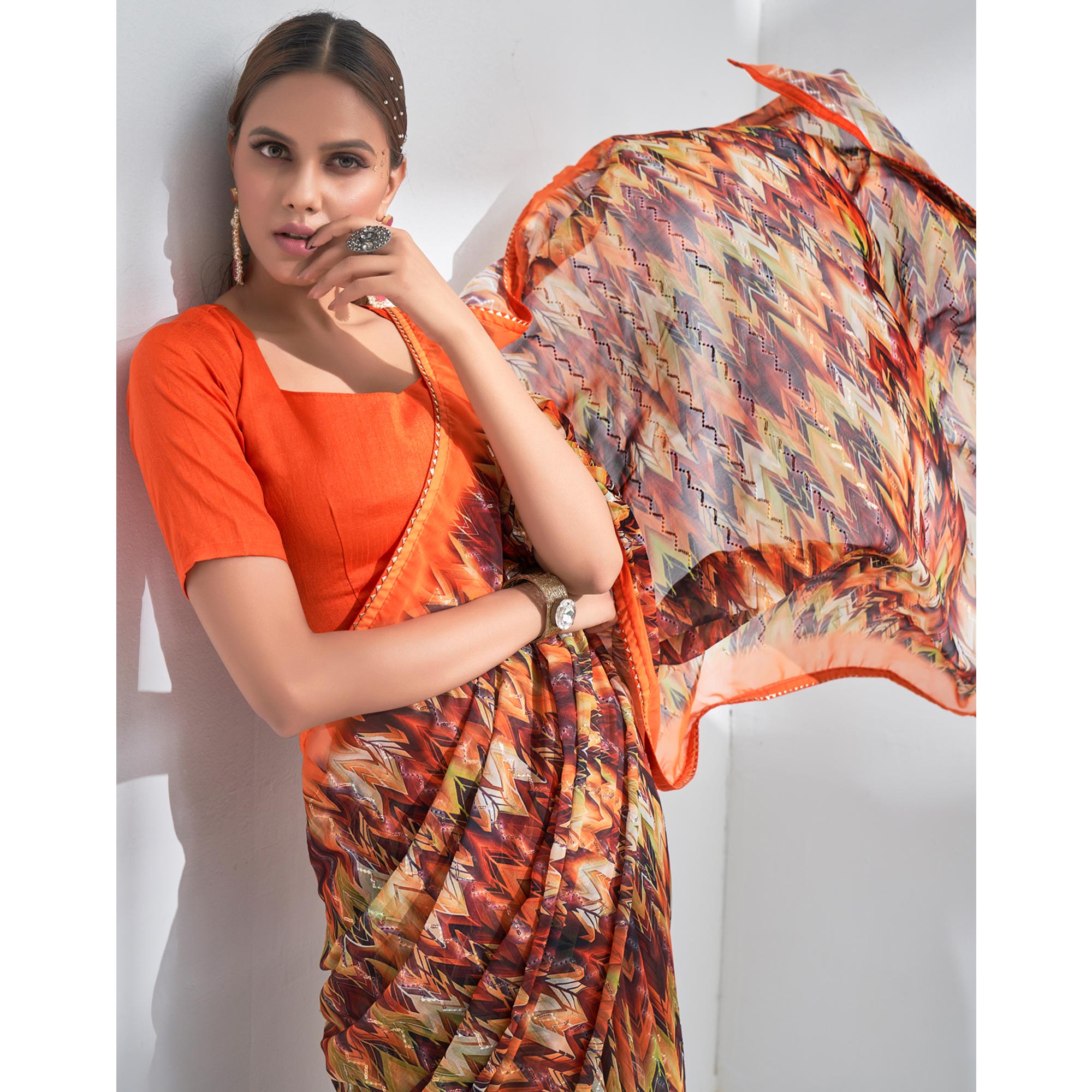 Multicolor Sequins Embroidered Georgette Saree