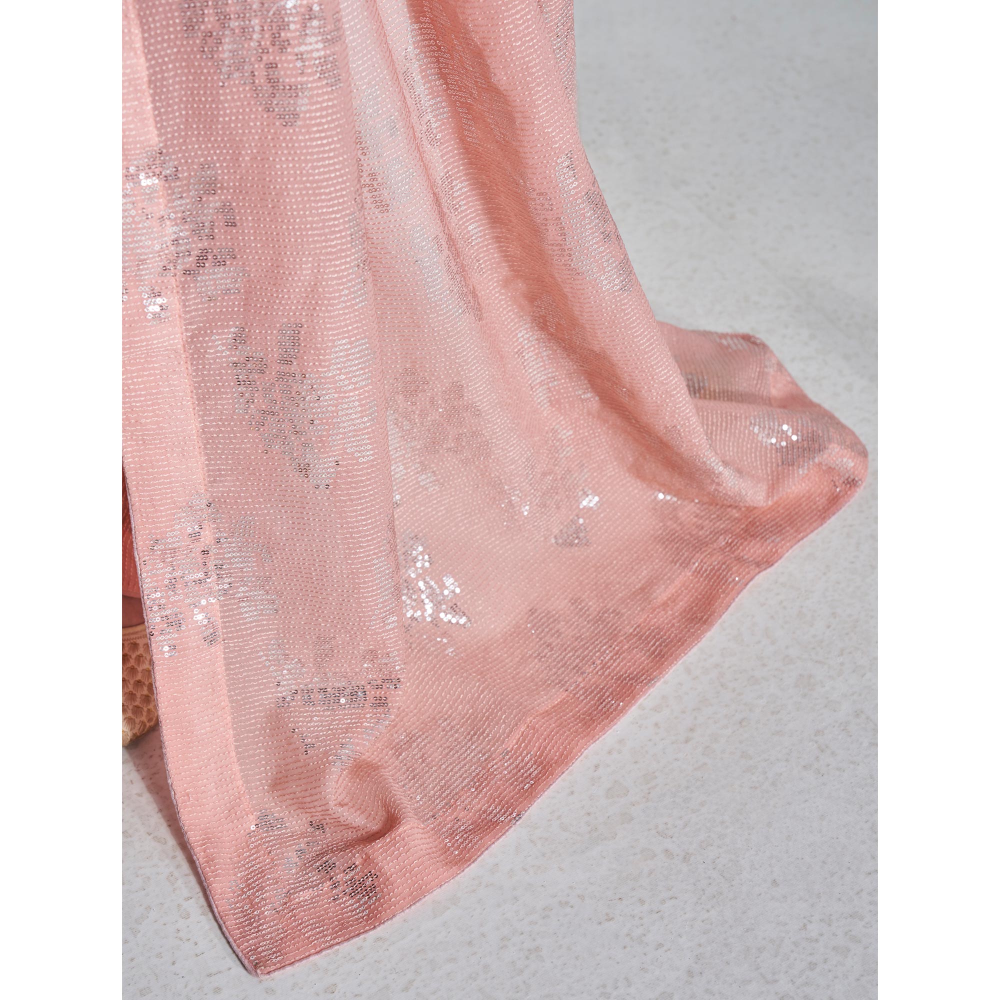 Peach Sequins Embroidered Georgette Saree