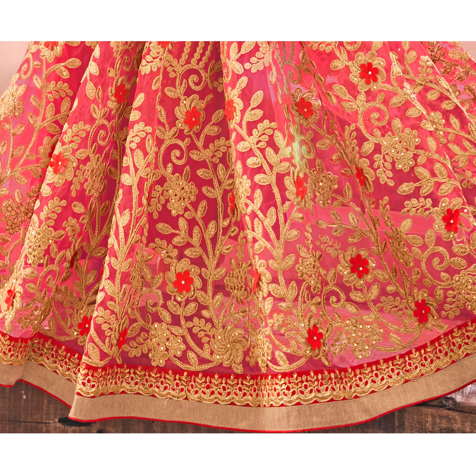 Pink Red Heavy Embroidered Georgette Saree