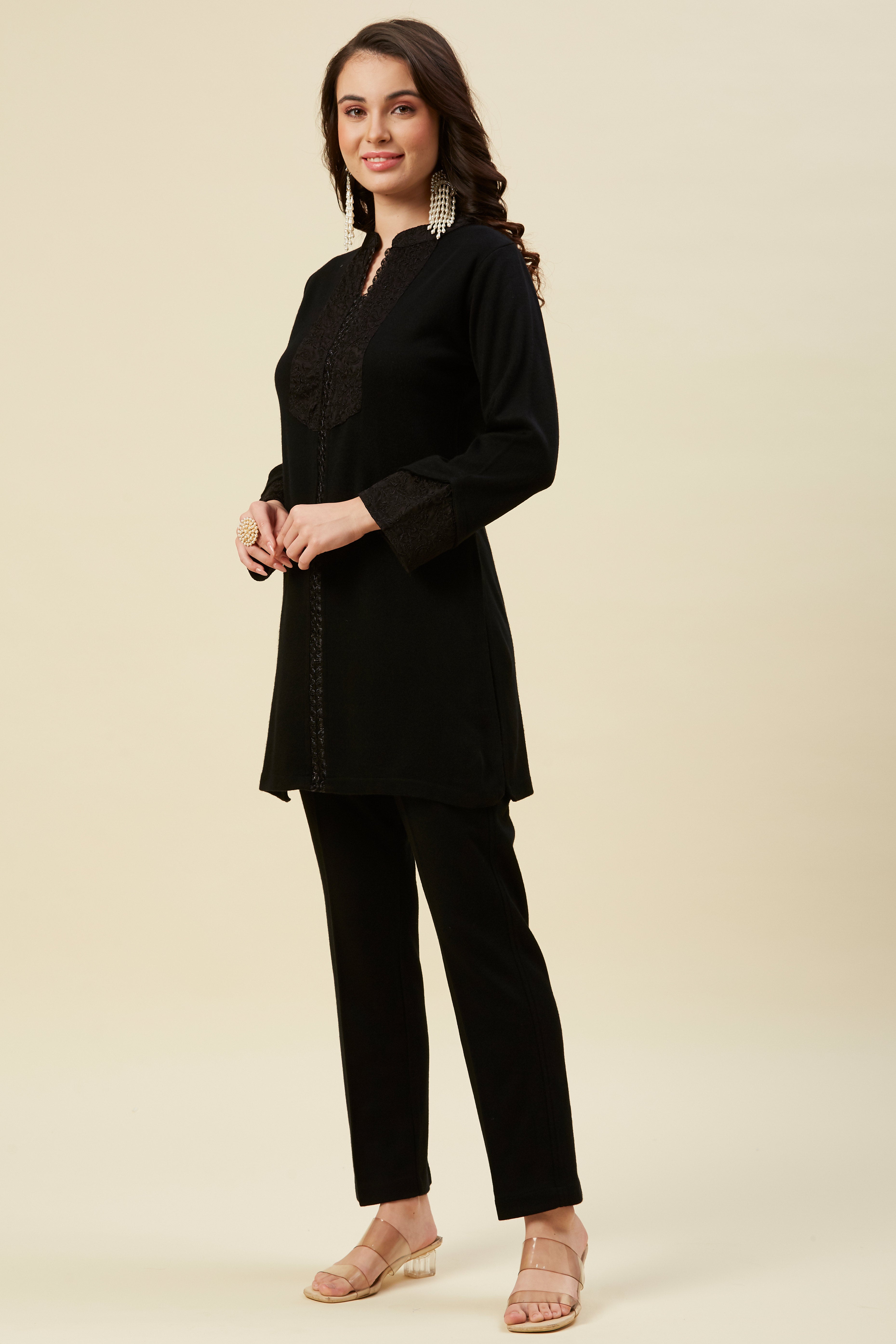 Black Woven Woolen Co-Ord Set