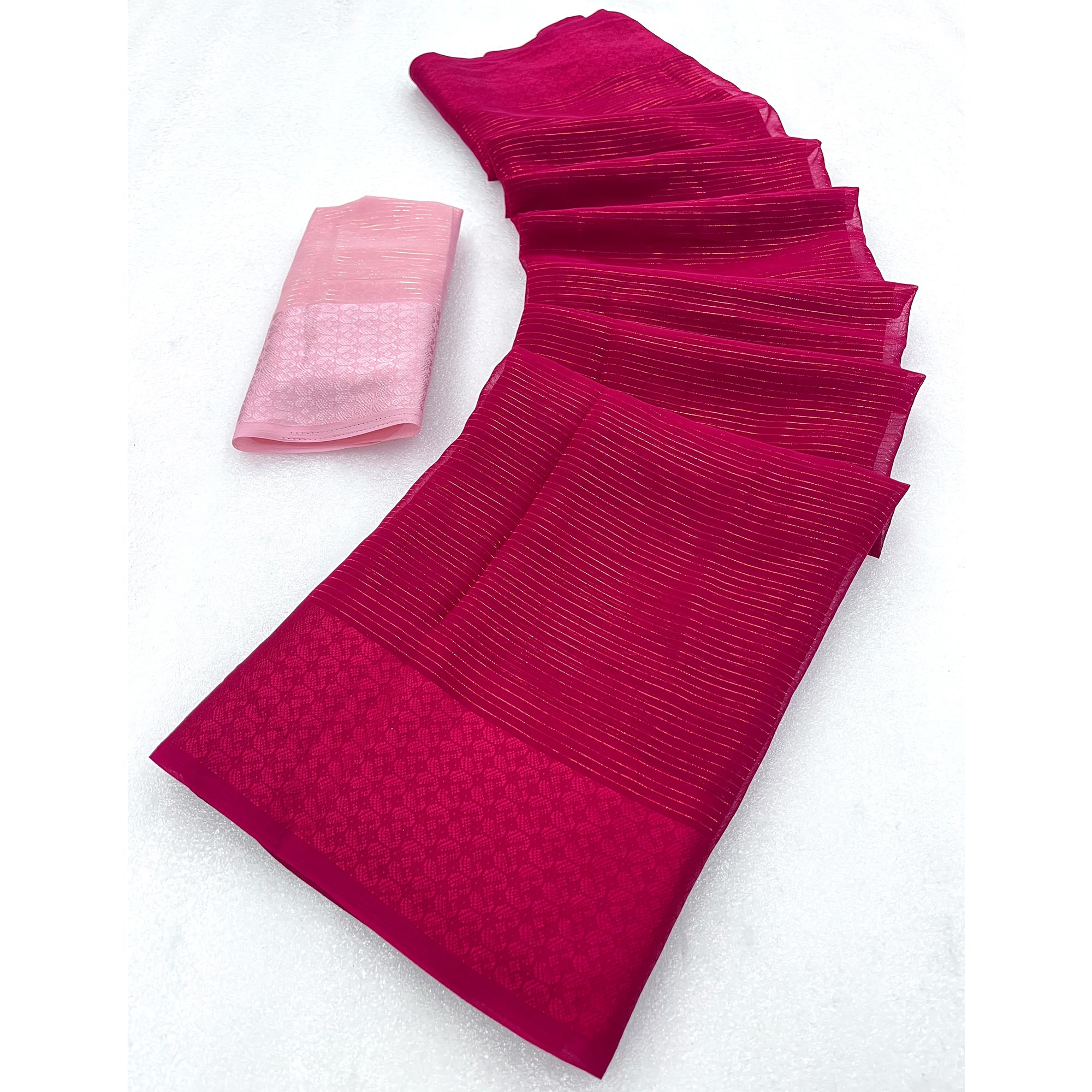 Rani Pink Zari Woven Georgette Saree