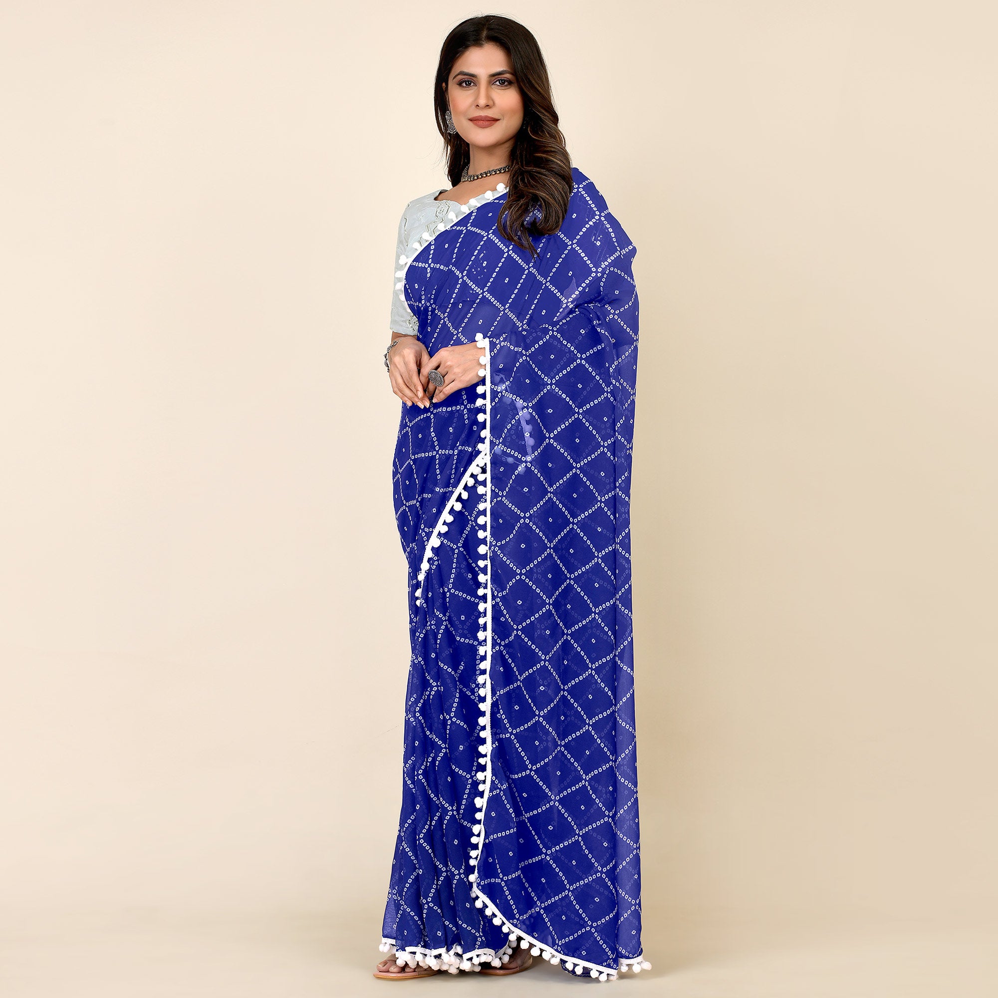 Blue Bandhani Printed Georgette Saree