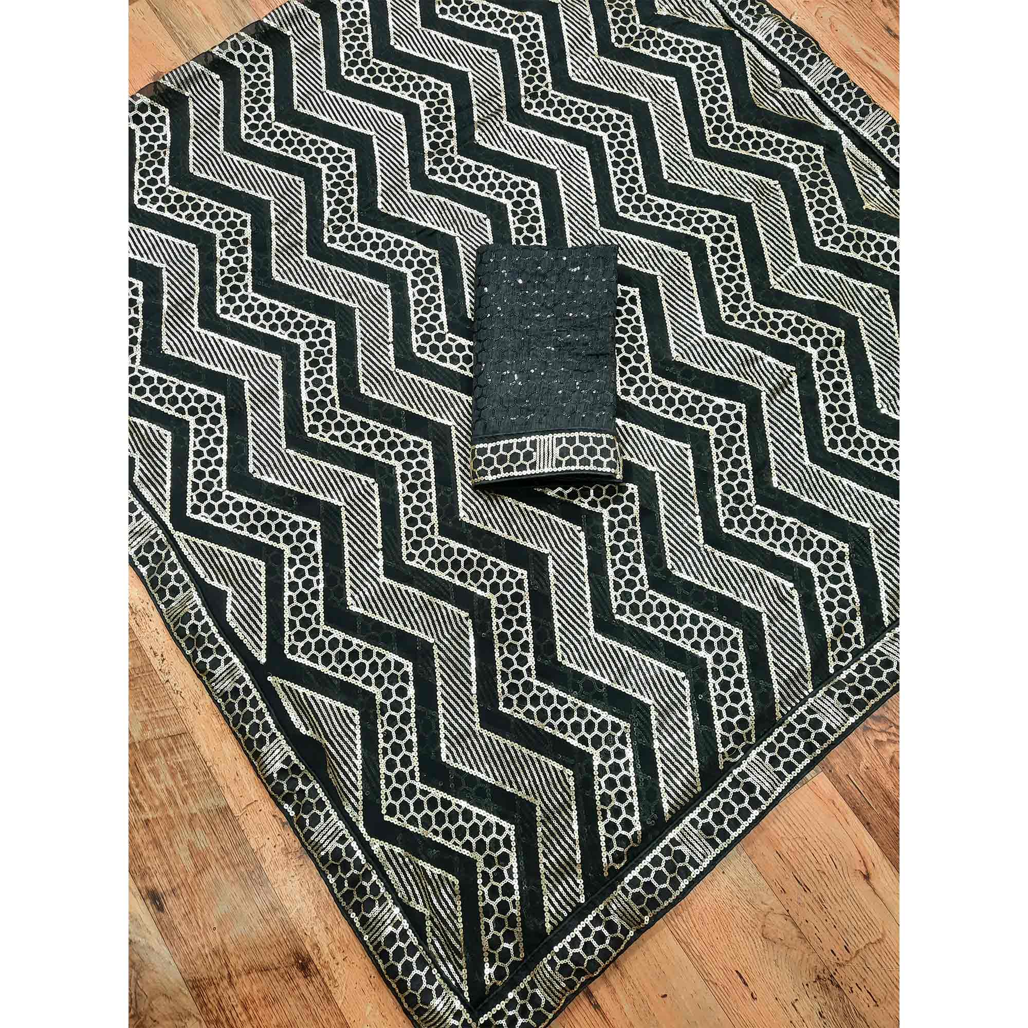 Black Sequins Embroidered Georgette Saree