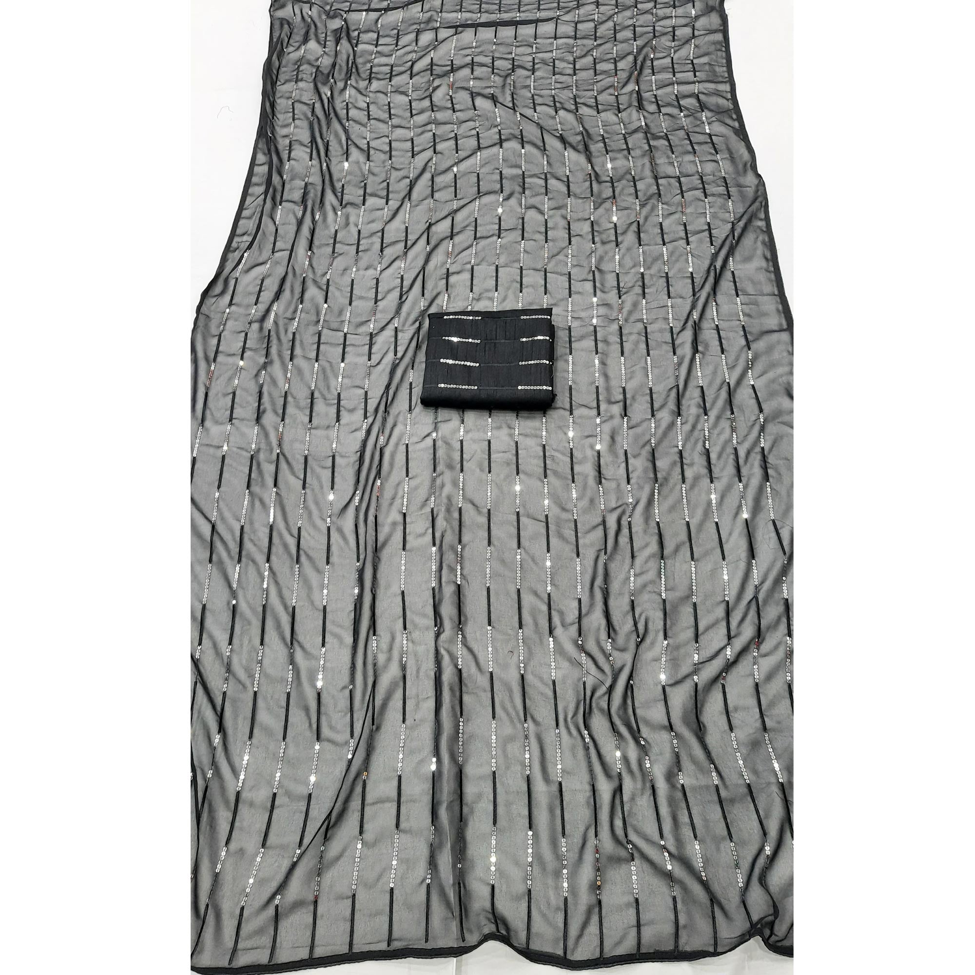 Black Sequins Embroidered Georgette Saree