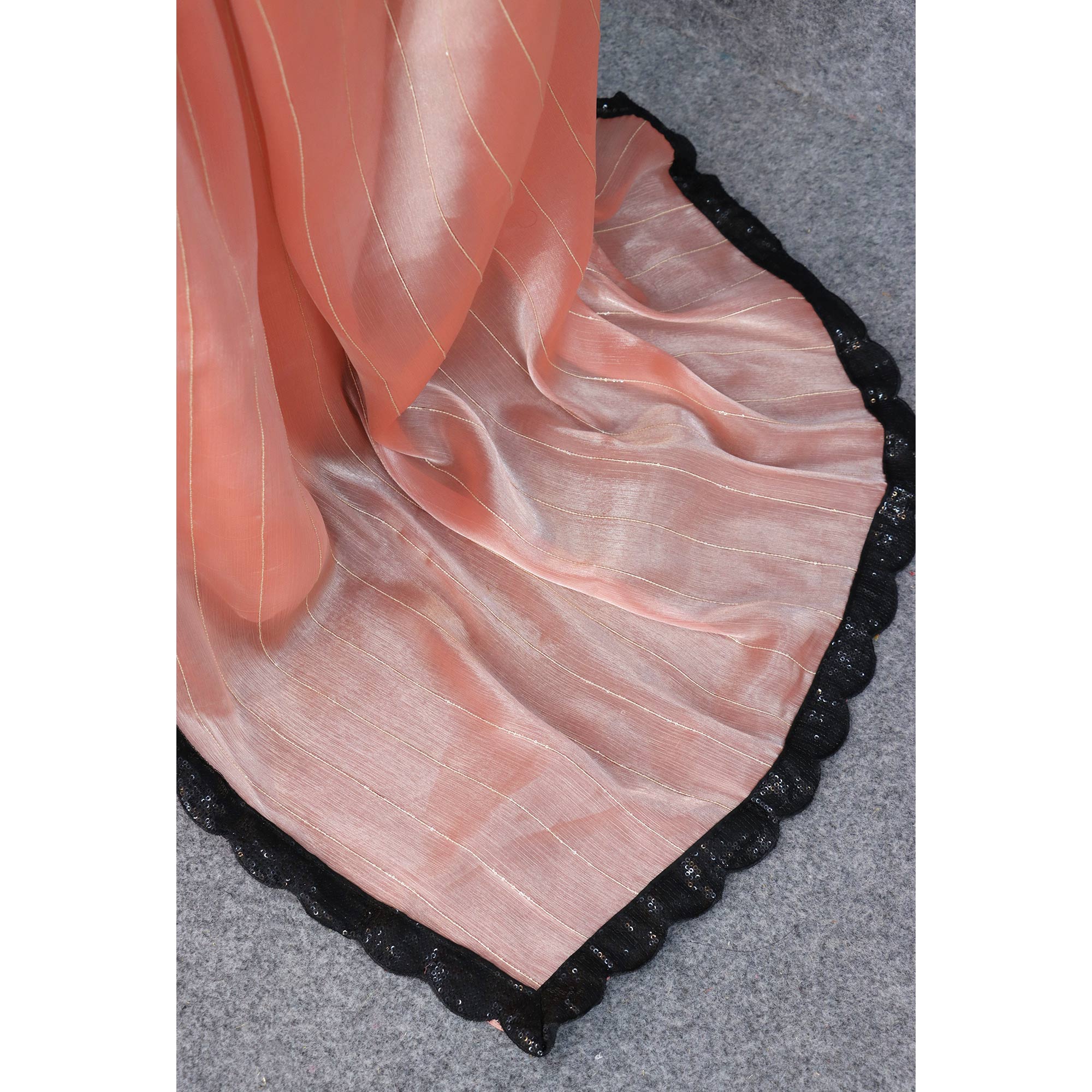 Peach Sequins Embroidered Chiffon Saree