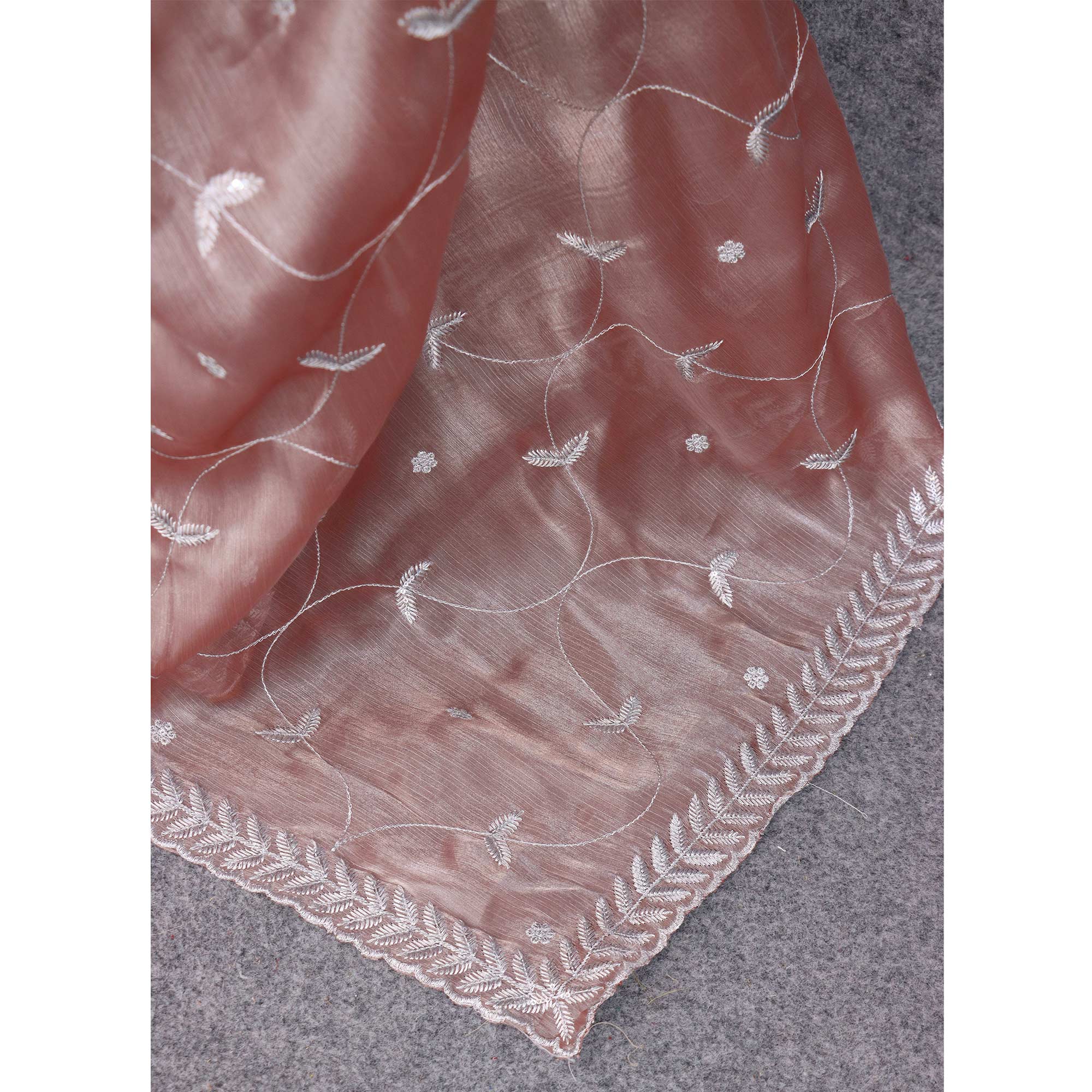 Powder Pink Sequins Embroidered Chiffon Saree