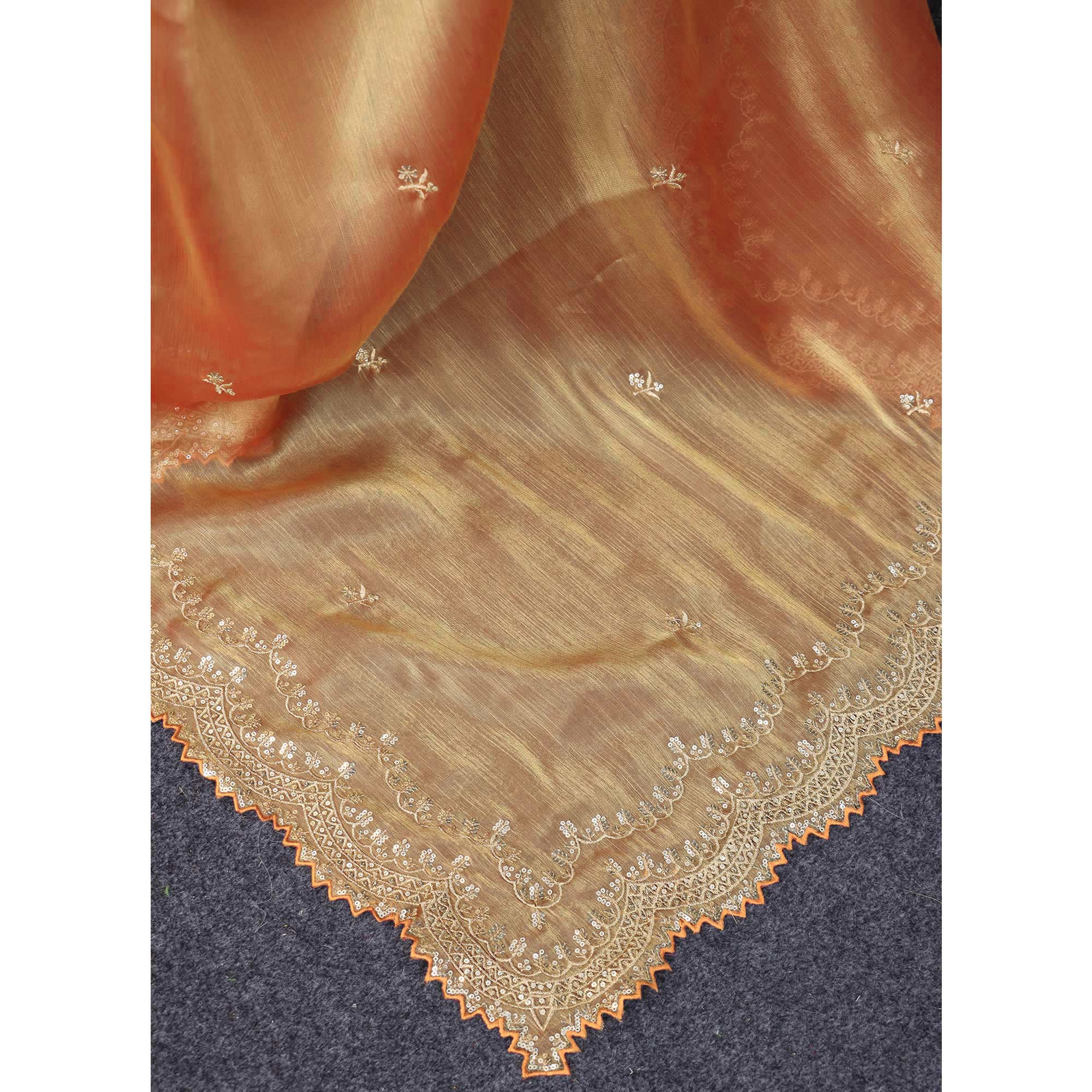 Gold Sequins Embroidered Chiffon Saree