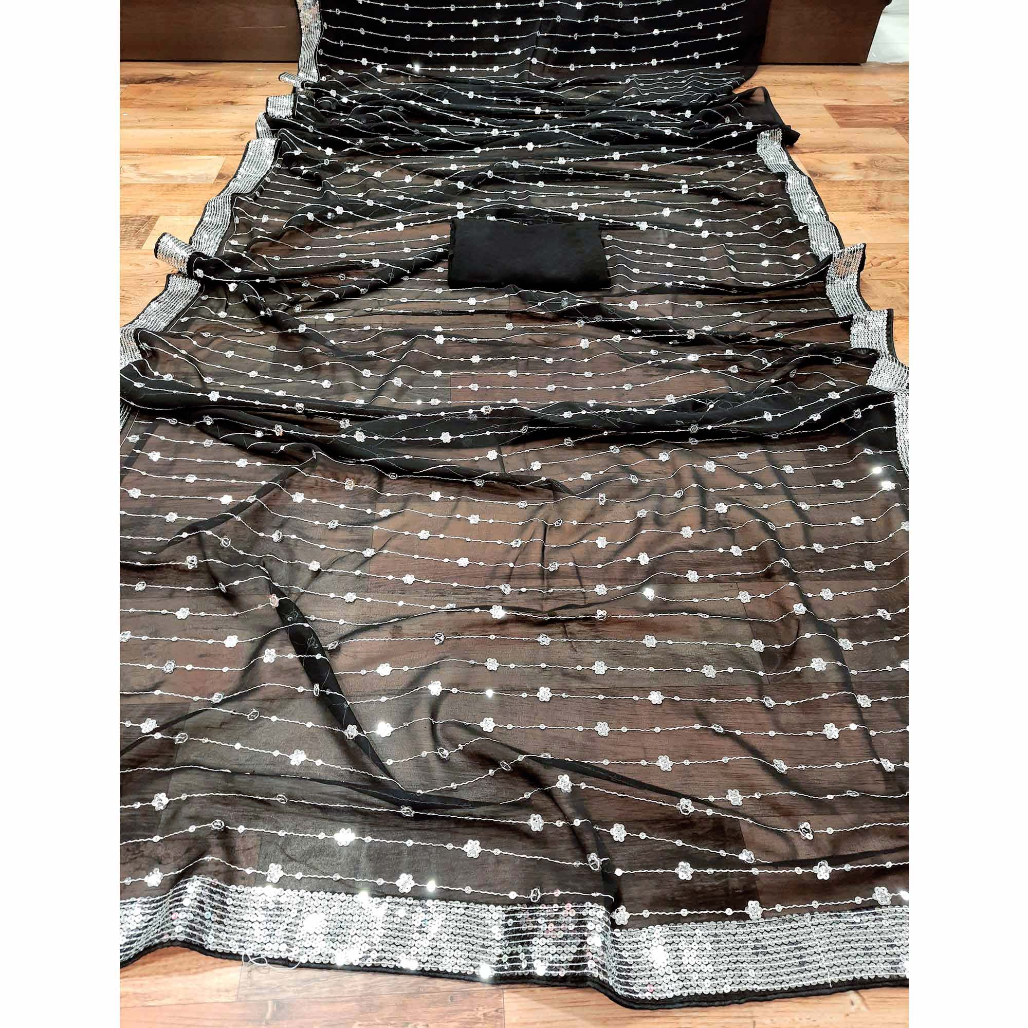 Black Sequins Embroidered Georgette Saree