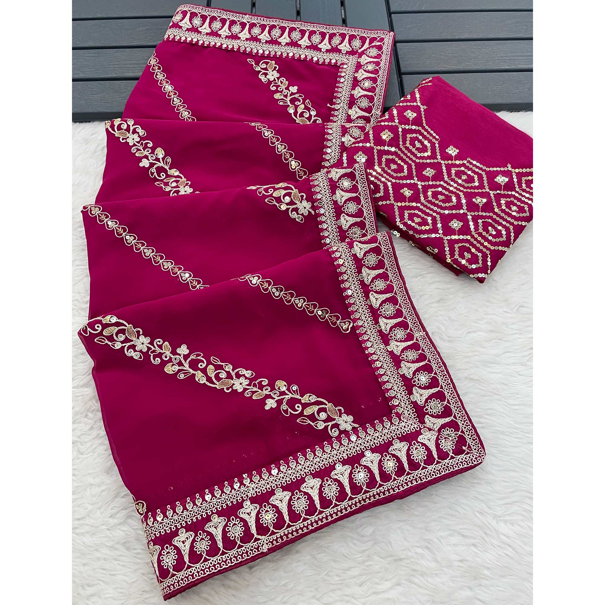 Pink Sequins Embroidered Georgette Saree