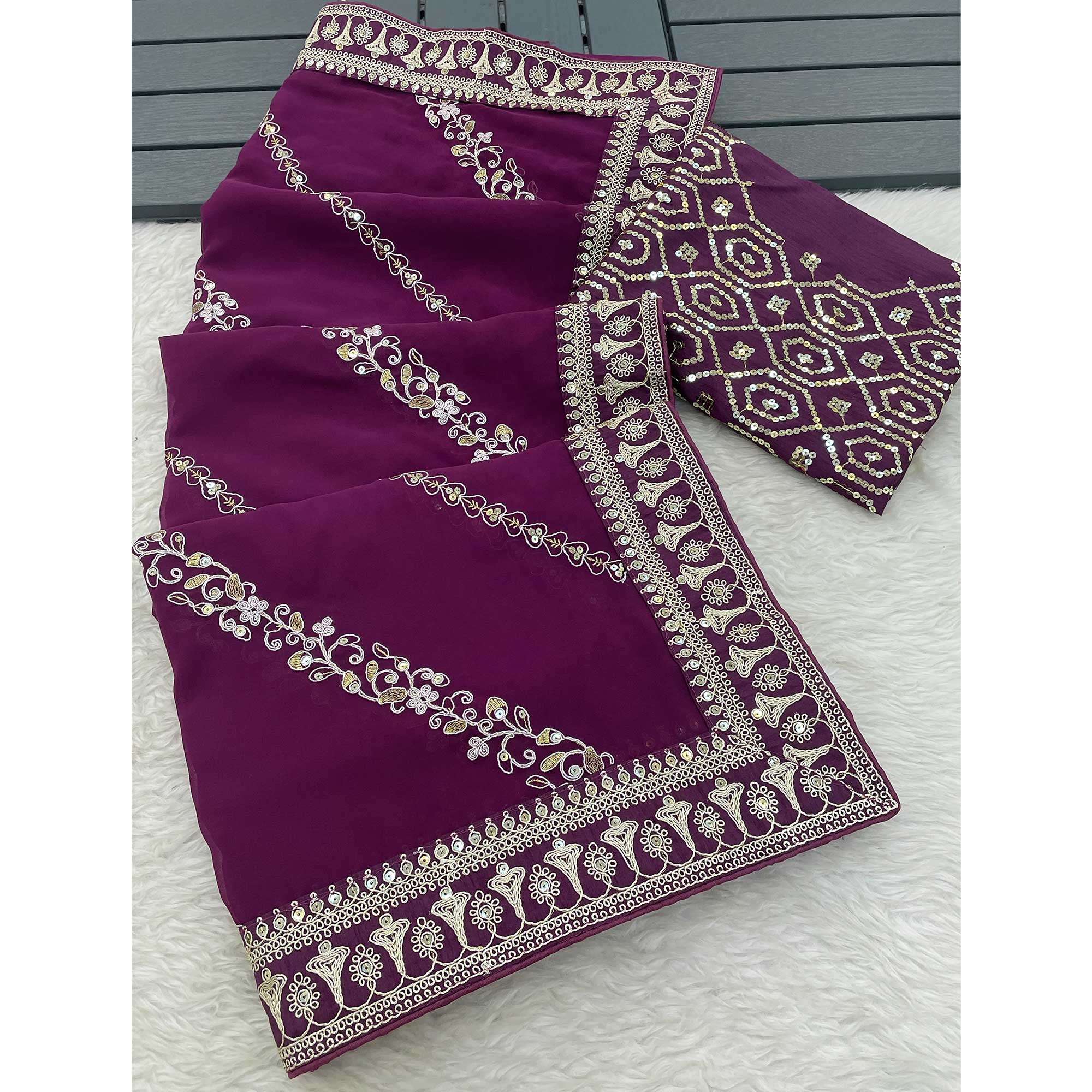 Purple Sequins Embroidered Georgette Saree