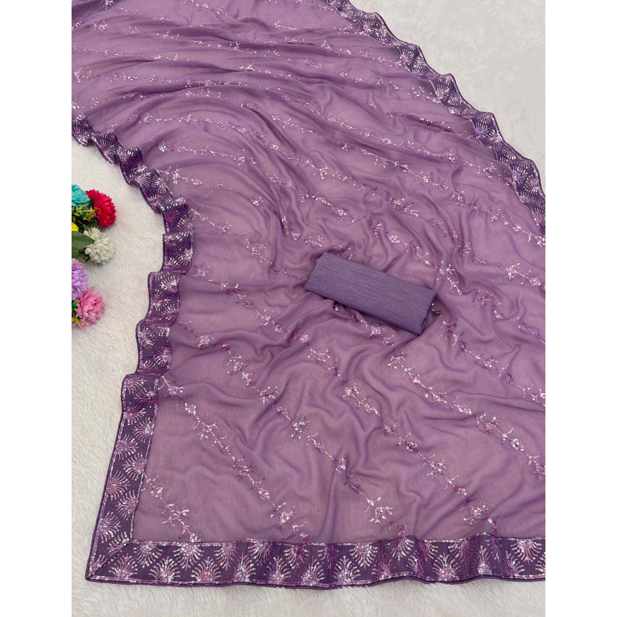 Purple Premium Vichitra Silk Saree Adorned with Shimmering Sequins Work