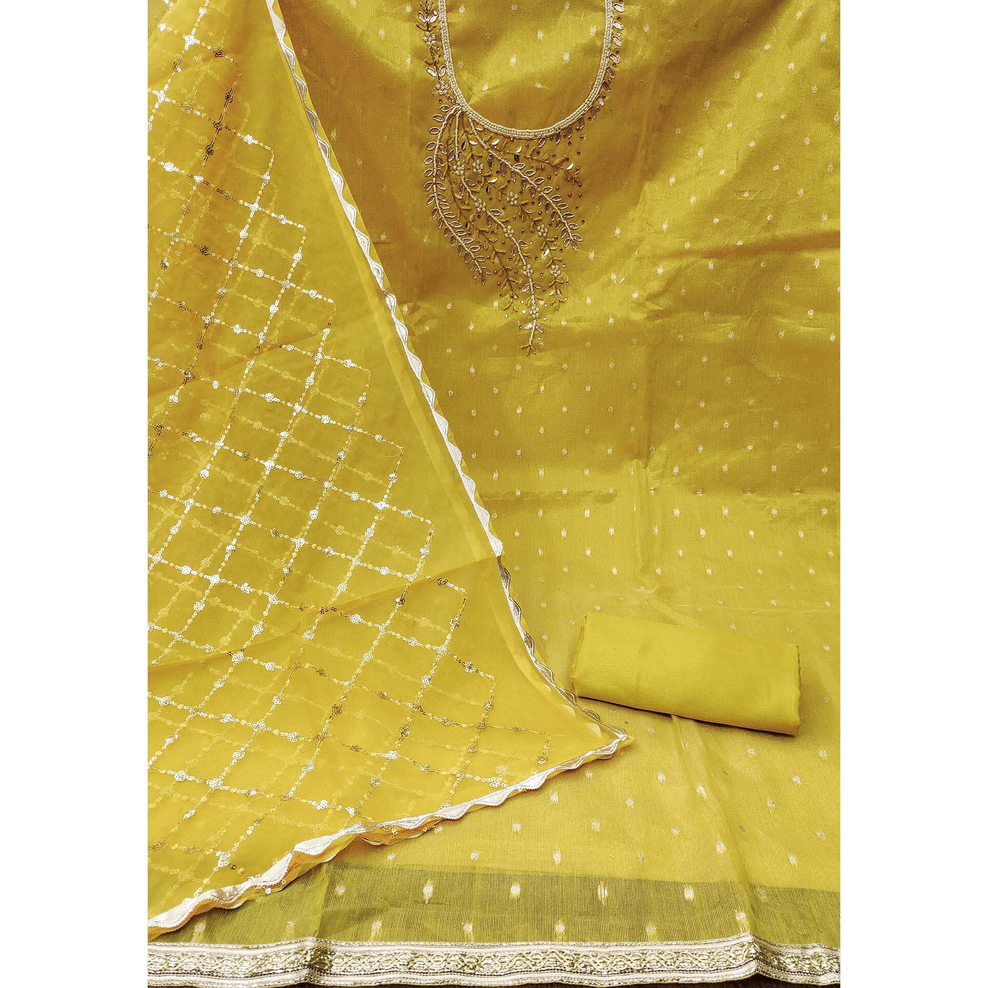 Yellow Woven With Handwork Shimmer Banarasi Silk Material Material