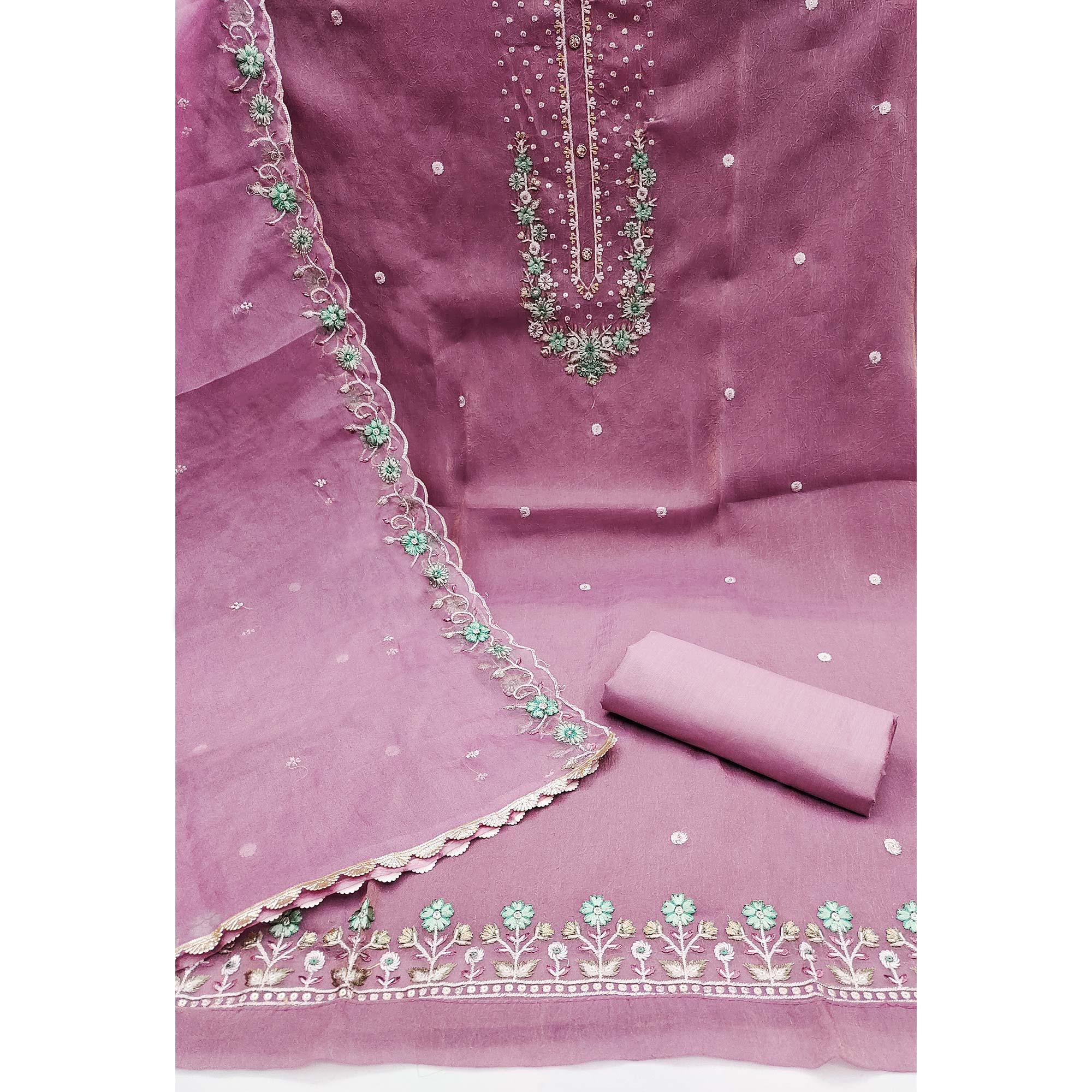 Purple Floral Sequins Embroidered Viscose Dress Material