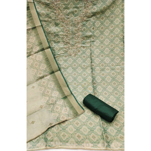Green Digital Printed With Hand Embroidered Cotton Silk Dress Material