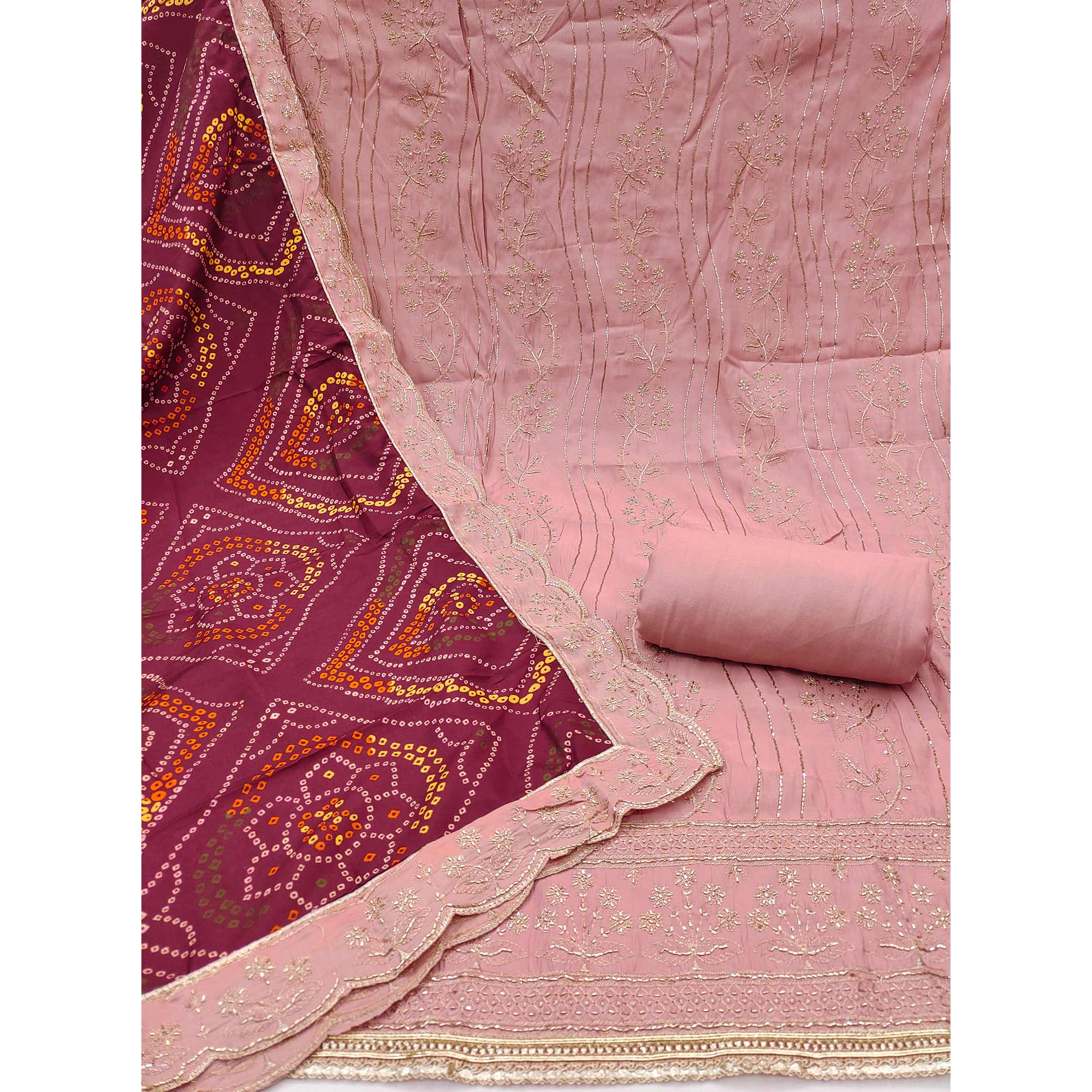 Peach Cotton Silk Dress Material Embellished With Elegant Floral Hand Embroidery Work