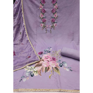 Lavender Rayon Fabric with Floral Print Dress Material